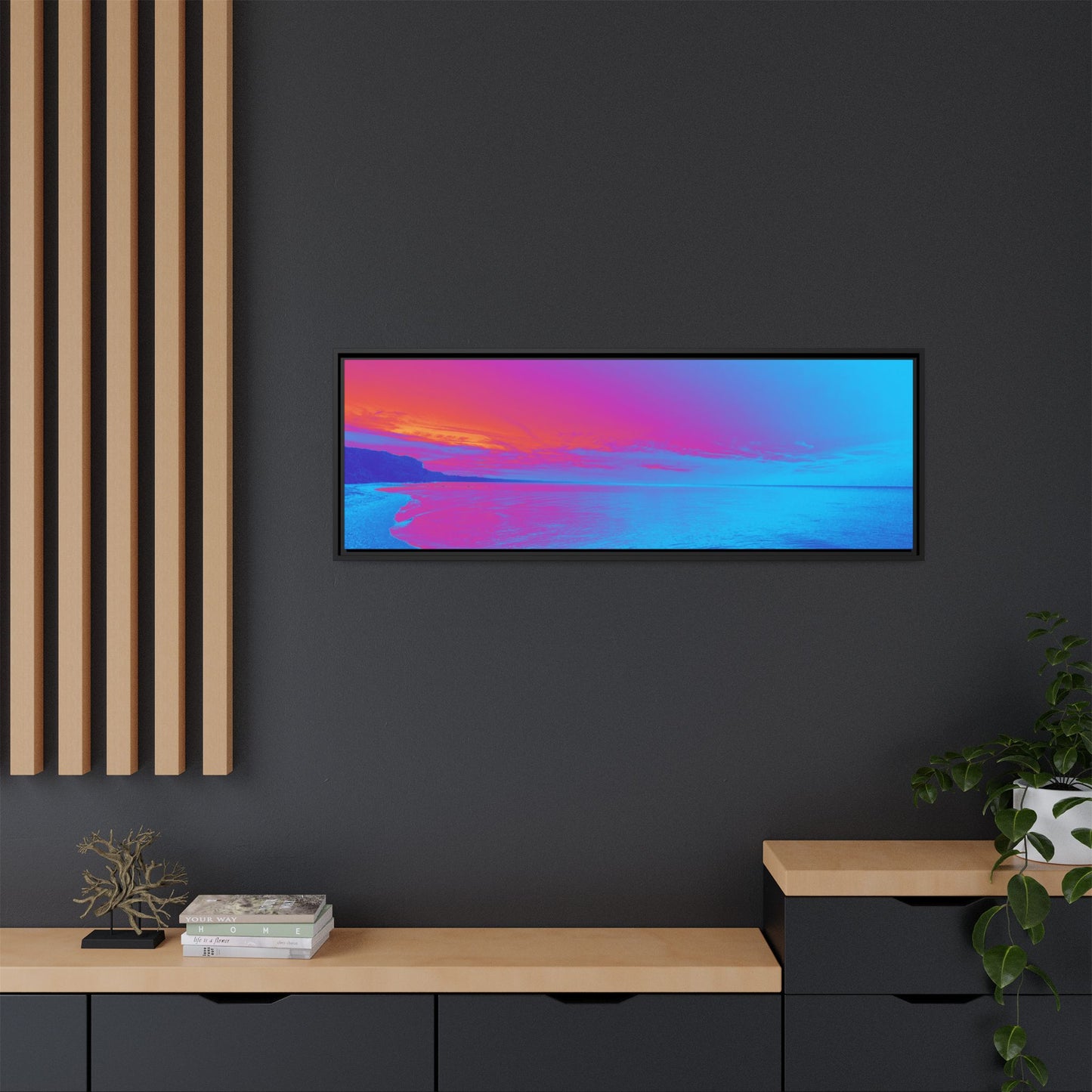 "Vibrant Symmetry"  Sunset Gradient Beach Matte Canvas Framed Wall Art