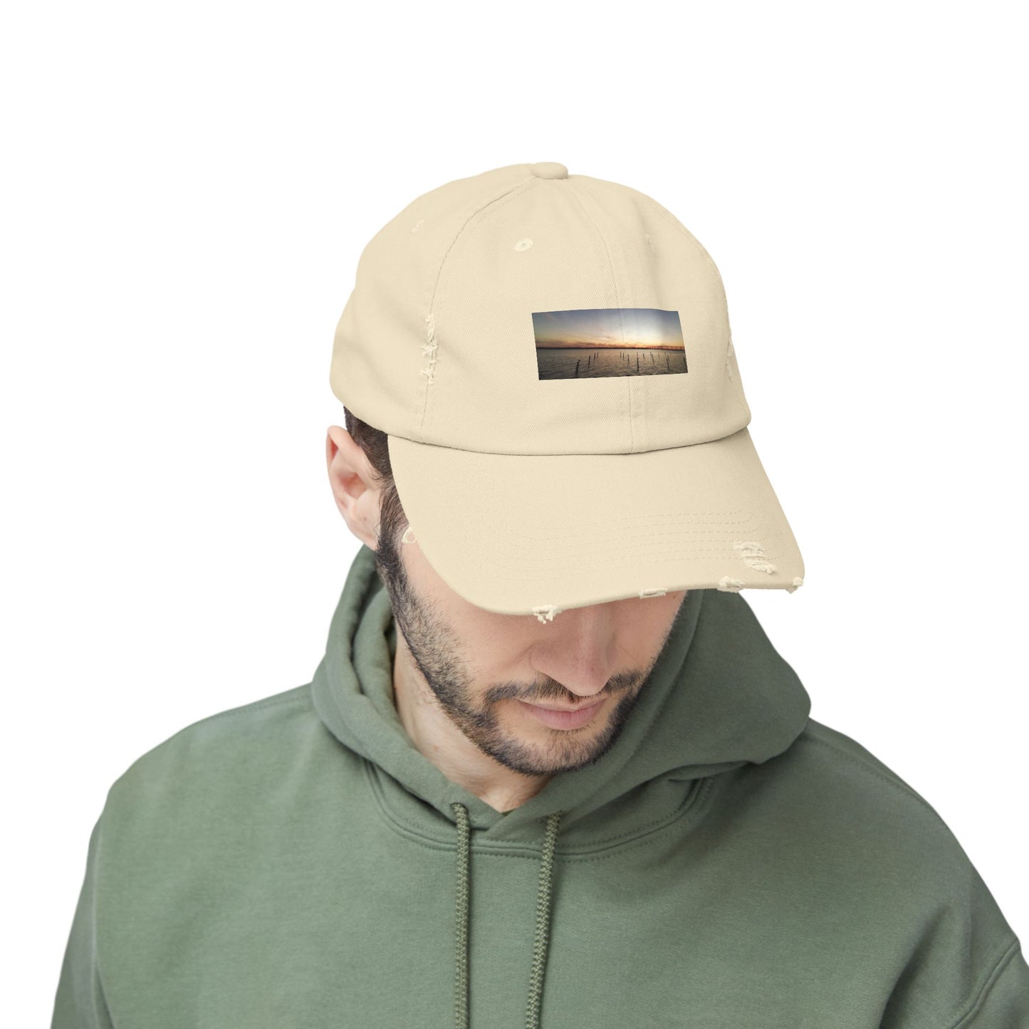 Distressed Sunset Cap — Vintage Solomons Chesapeake Panorama Dad Hat