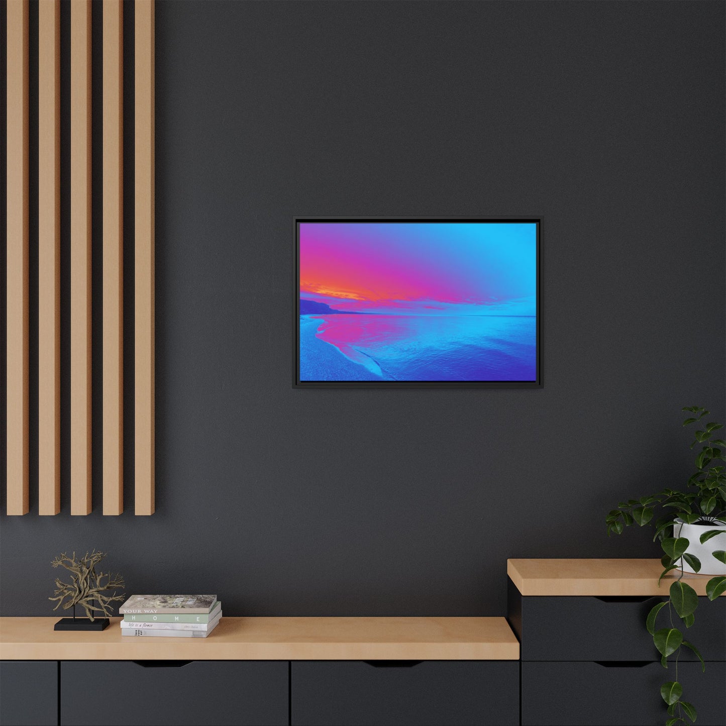 "Vibrant Symmetry"  Sunset Gradient Beach Matte Canvas Framed Wall Art