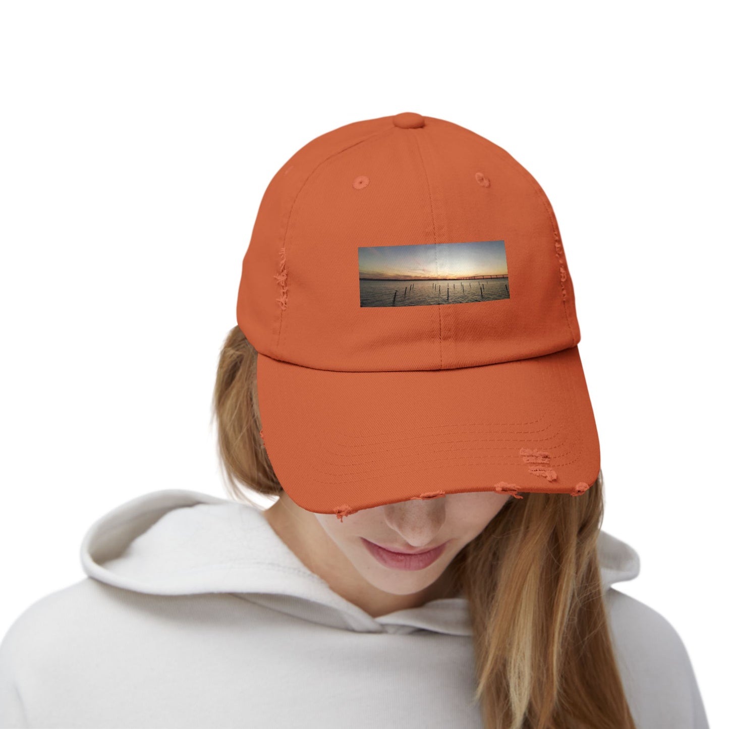 Distressed Sunset Cap — Vintage Solomons Chesapeake Panorama Dad Hat