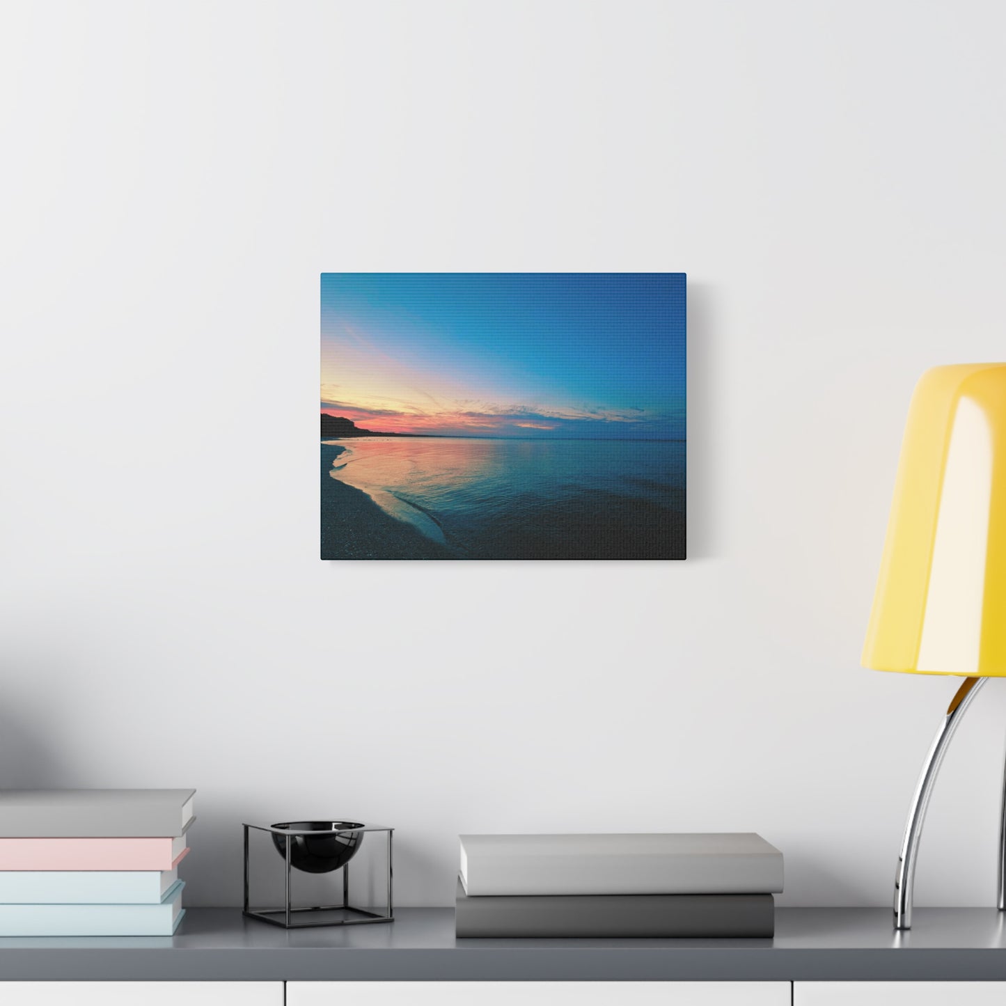 "Blue Symmetry" Sunset Beach Matte Canvas Print — Stretched Wall Art