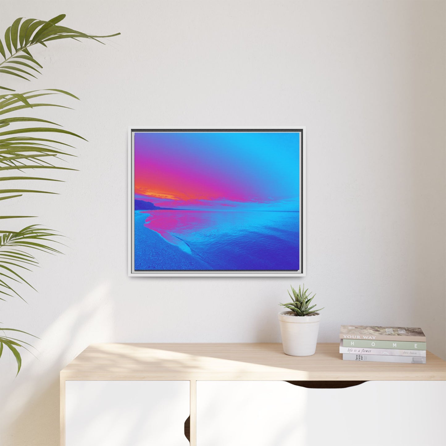 "Vibrant Symmetry"  Sunset Gradient Beach Matte Canvas Framed Wall Art