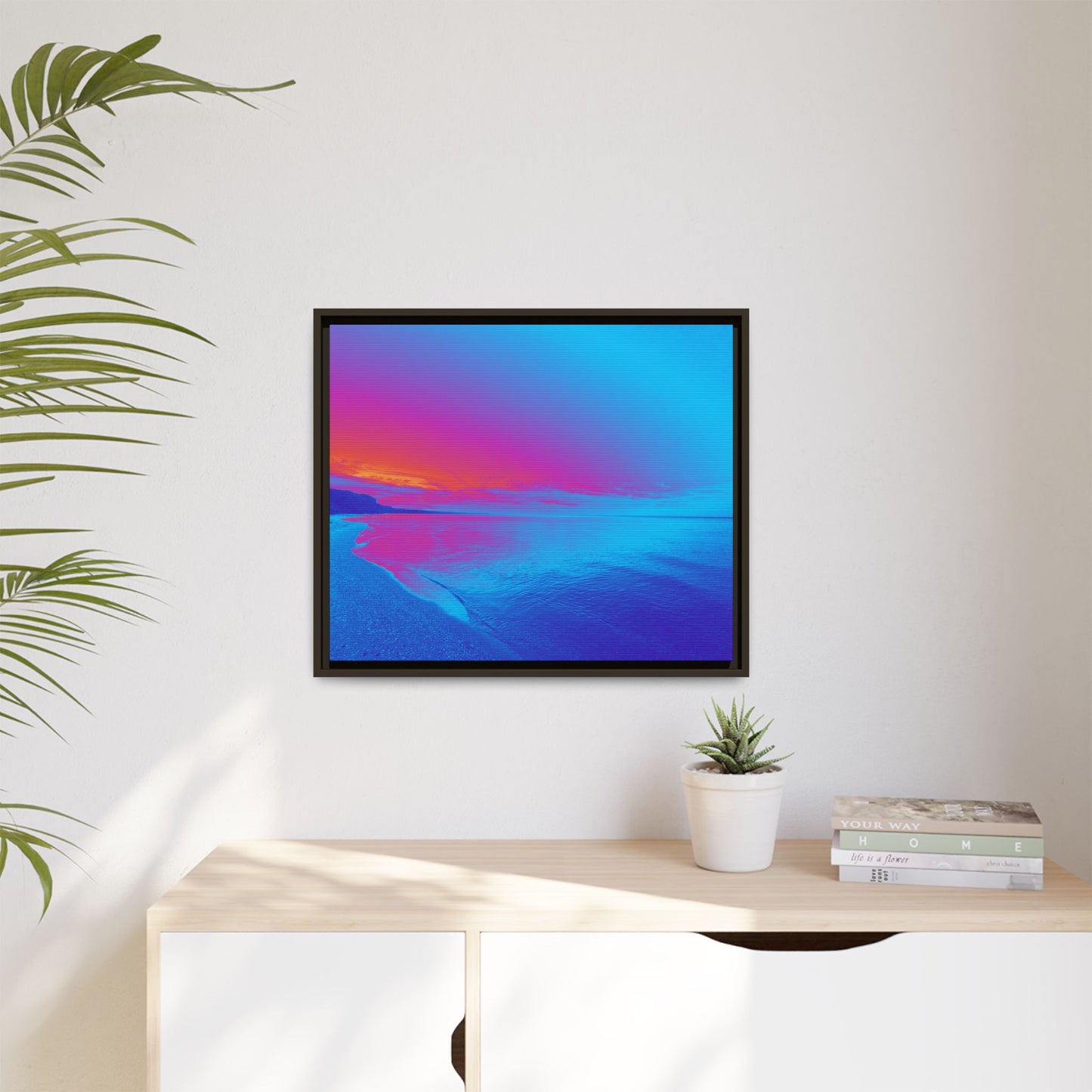 "Vibrant Symmetry"  Sunset Gradient Beach Matte Canvas Framed Wall Art