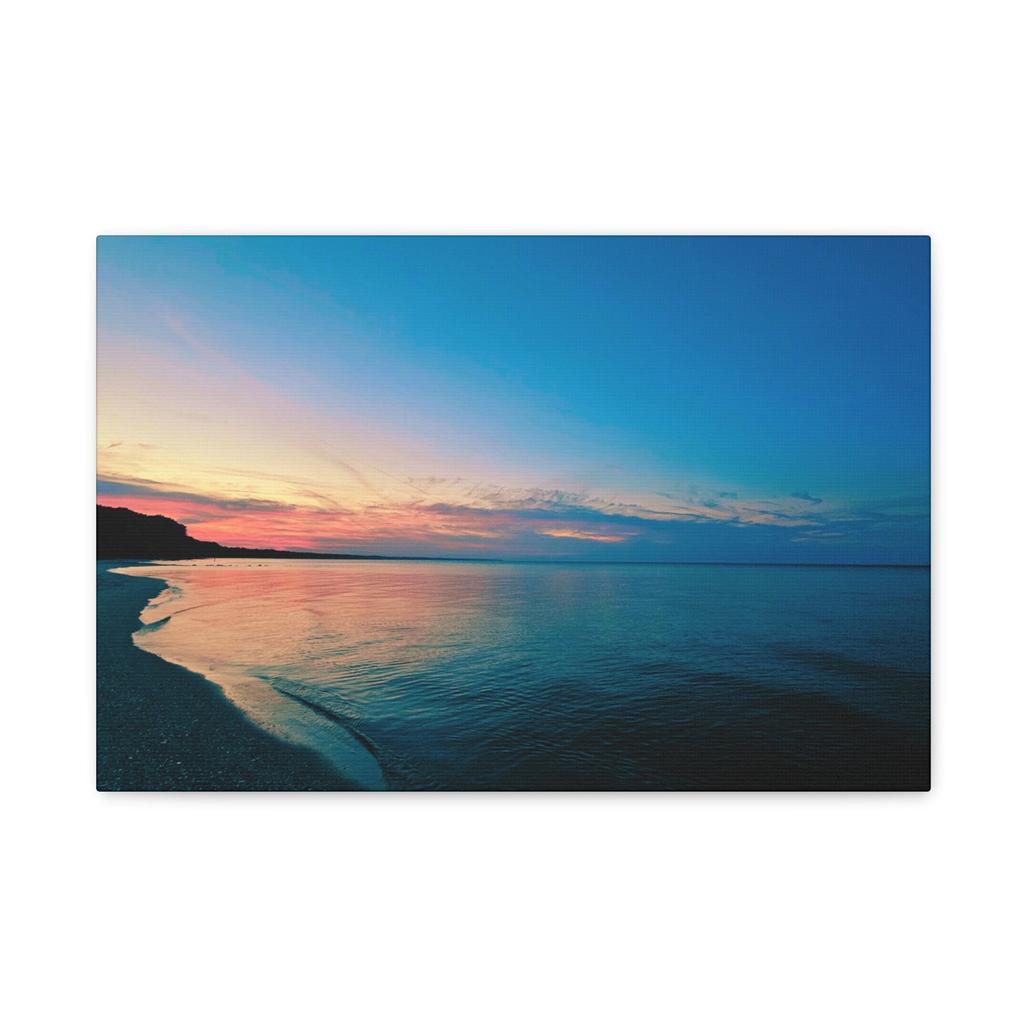 "Blue Symmetry" Sunset Beach Matte Canvas Print — Stretched Wall Art