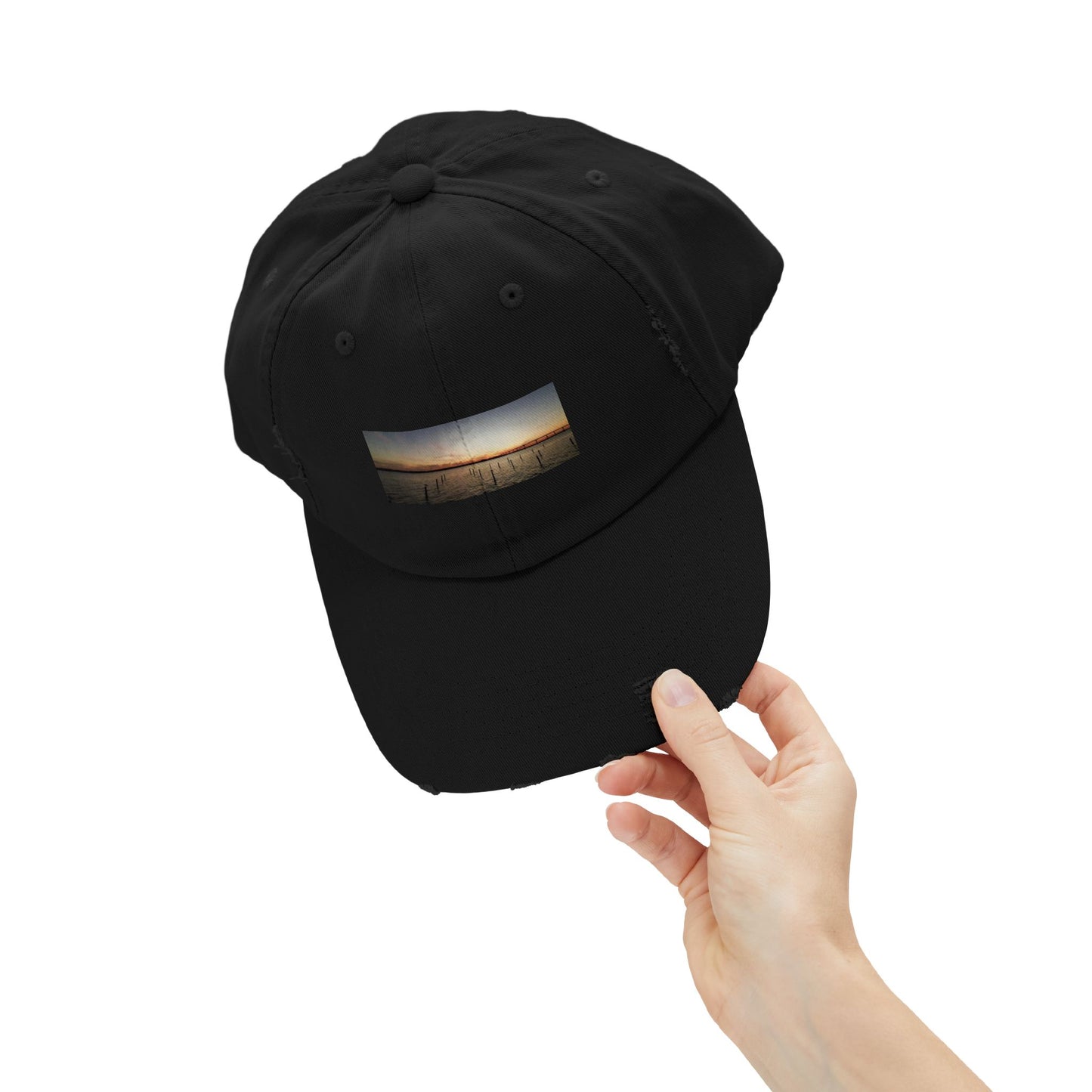 Distressed Sunset Cap — Vintage Solomons Chesapeake Panorama Dad Hat