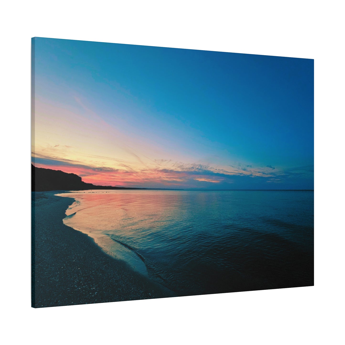 "Blue Symmetry" Sunset Beach Matte Canvas Print — Stretched Wall Art
