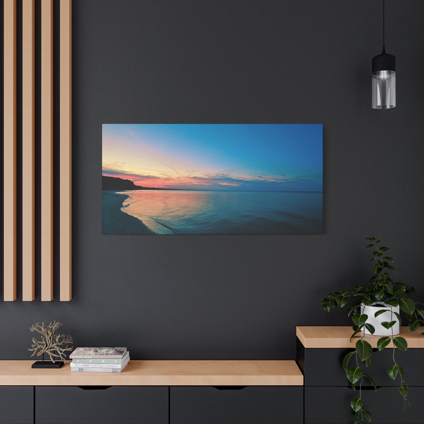 "Blue Symmetry" Sunset Beach Matte Canvas Print — Stretched Wall Art
