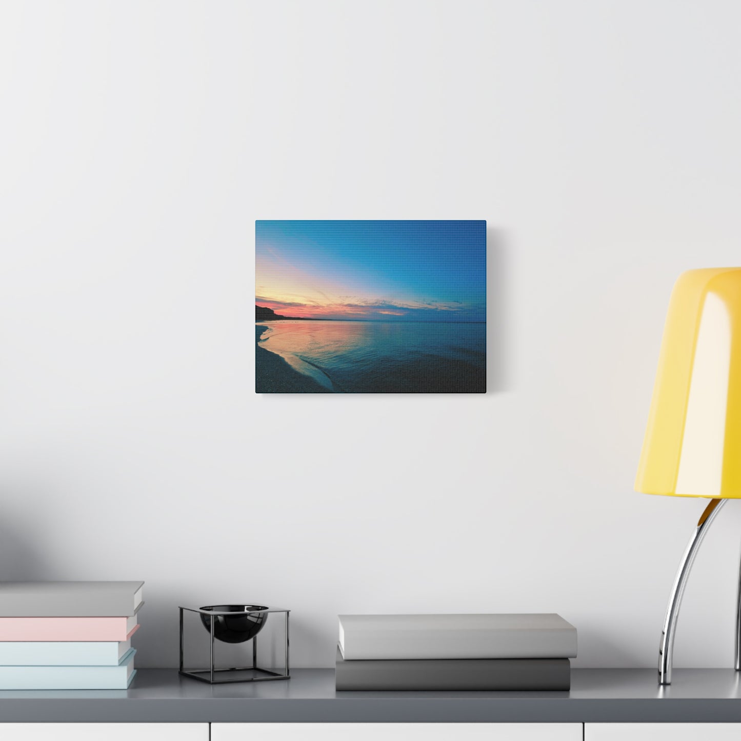 "Blue Symmetry" Sunset Beach Matte Canvas Print — Stretched Wall Art