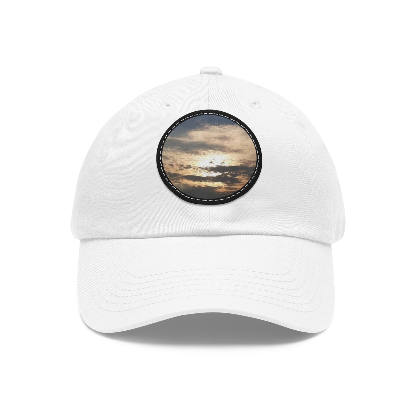 Round Leather Patch Dad Hat —"Sun Peaking Over the Clouds"-Patch Cap