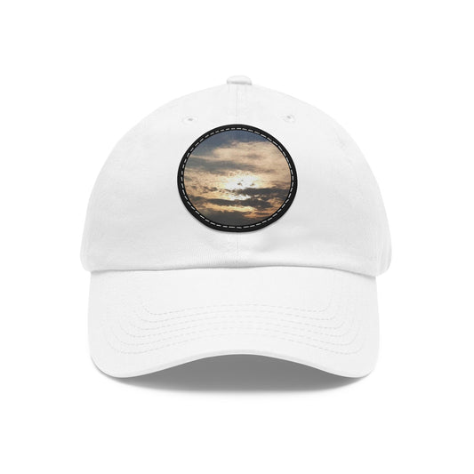 Round Leather Patch Dad Hat —"Sun Peaking Over the Clouds"-Patch Cap