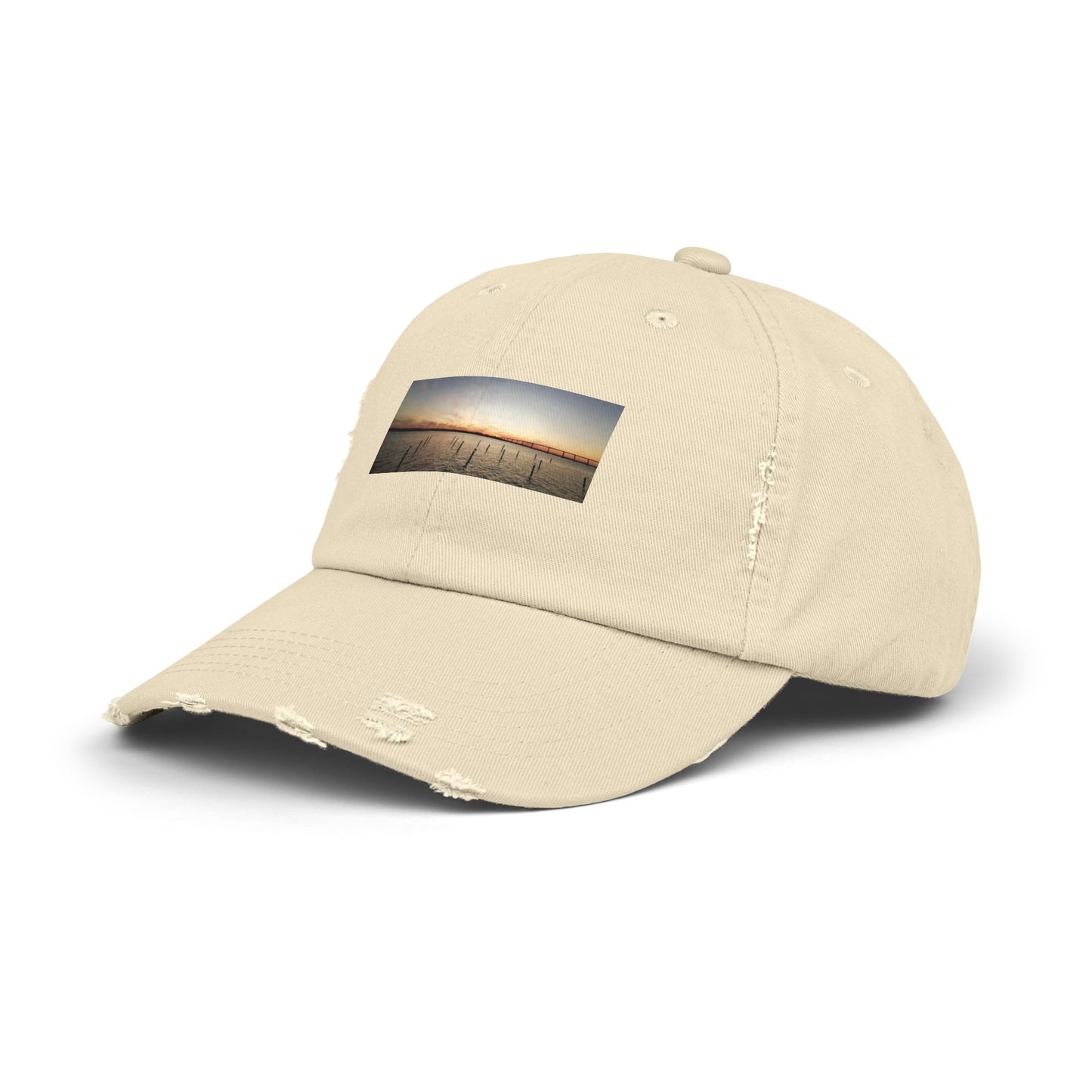 Distressed Sunset Cap — Vintage Solomons Chesapeake Panorama Dad Hat