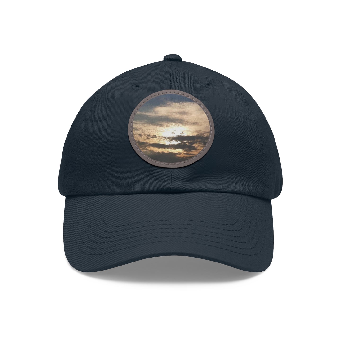 Round Leather Patch Dad Hat —"Sun Peaking Over the Clouds"-Patch Cap