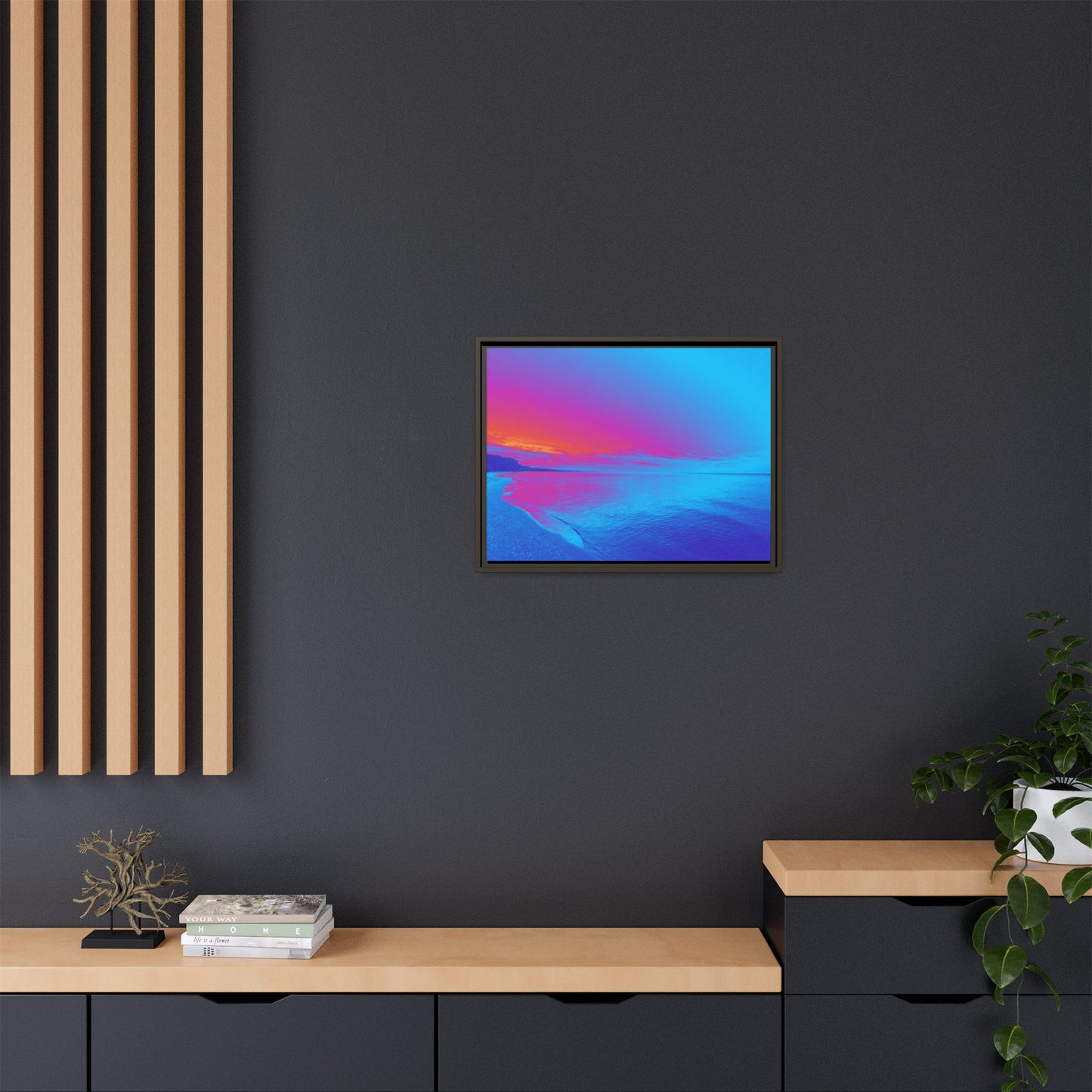 "Vibrant Symmetry"  Sunset Gradient Beach Matte Canvas Framed Wall Art