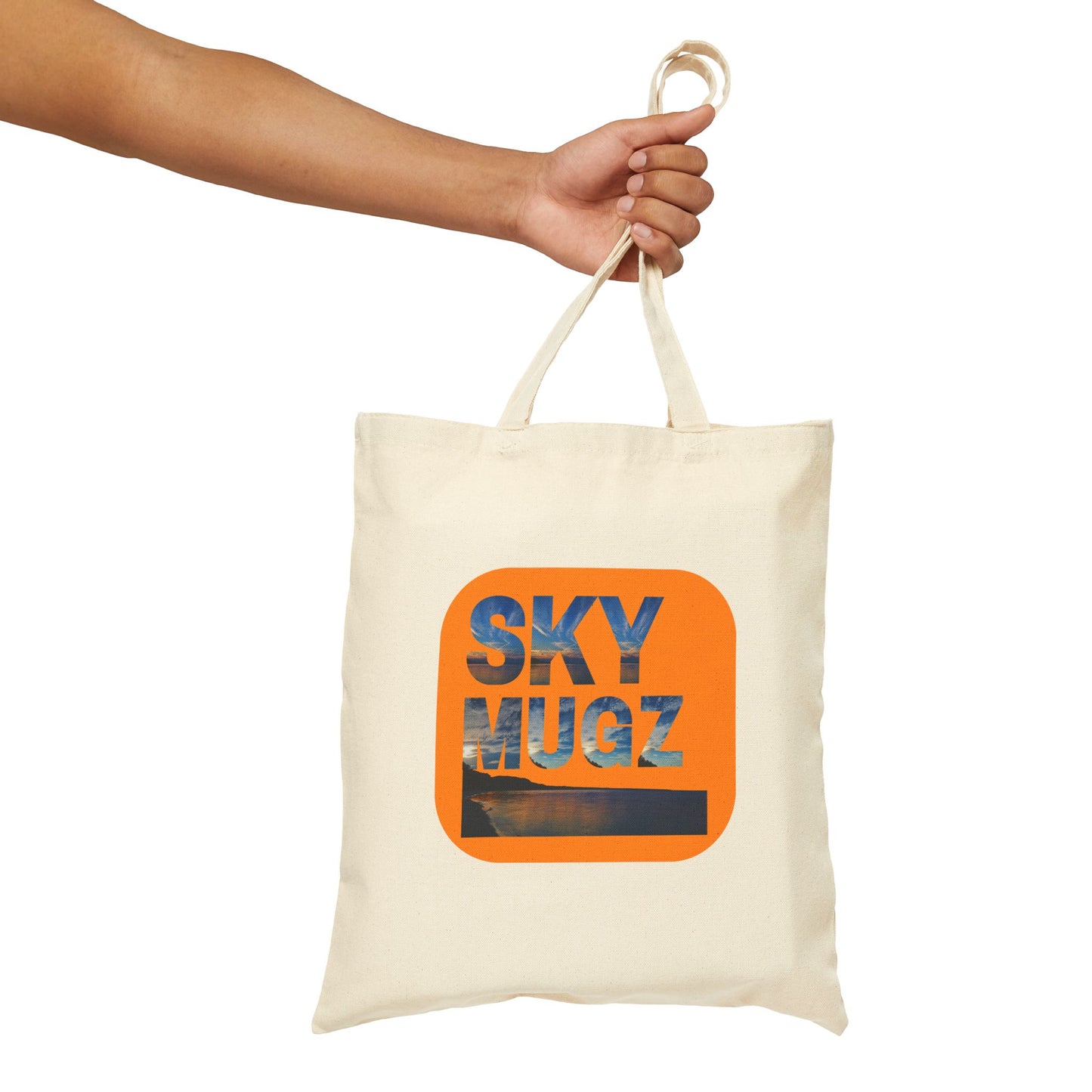 Sunset Beach Canvas Tote — "Sky Mugz" Graphic Cotton Tote