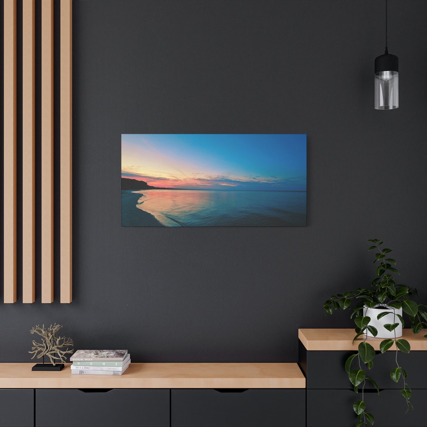 "Blue Symmetry" Sunset Beach Matte Canvas Print — Stretched Wall Art