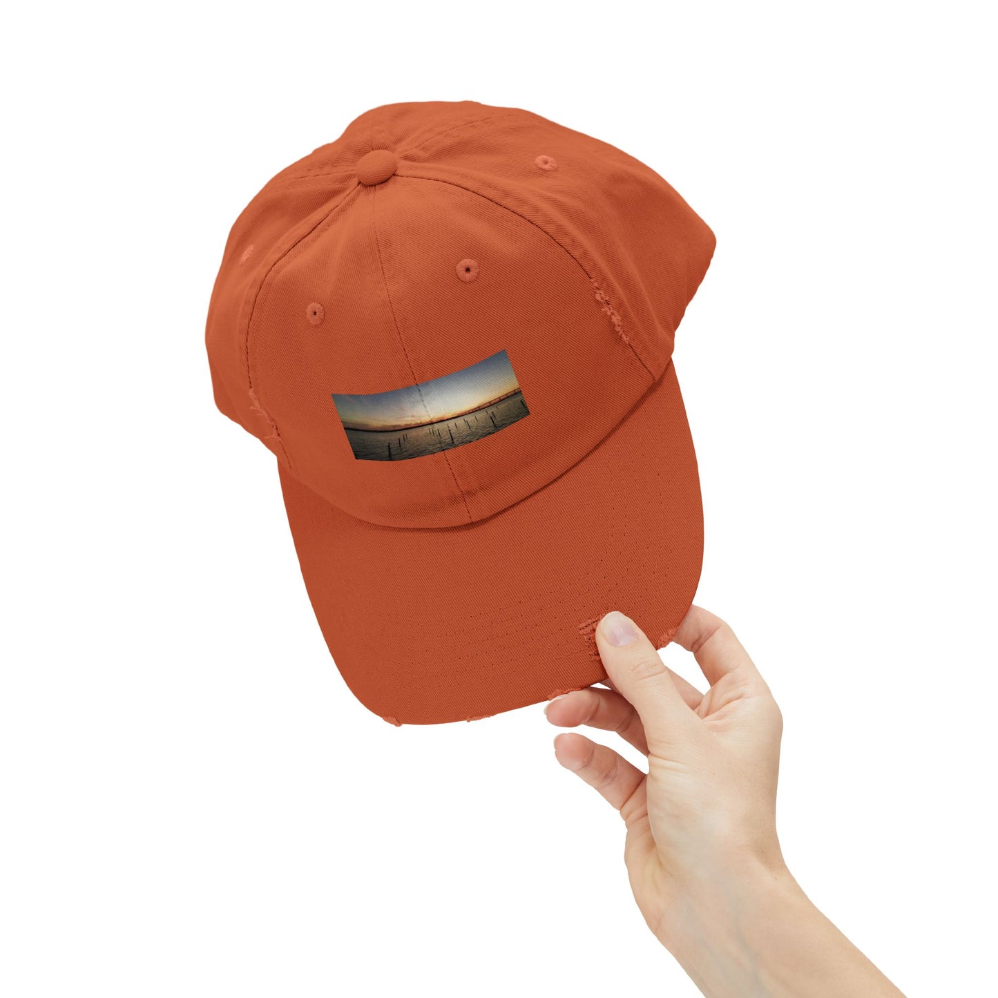 Distressed Sunset Cap — Vintage Solomons Chesapeake Panorama Dad Hat