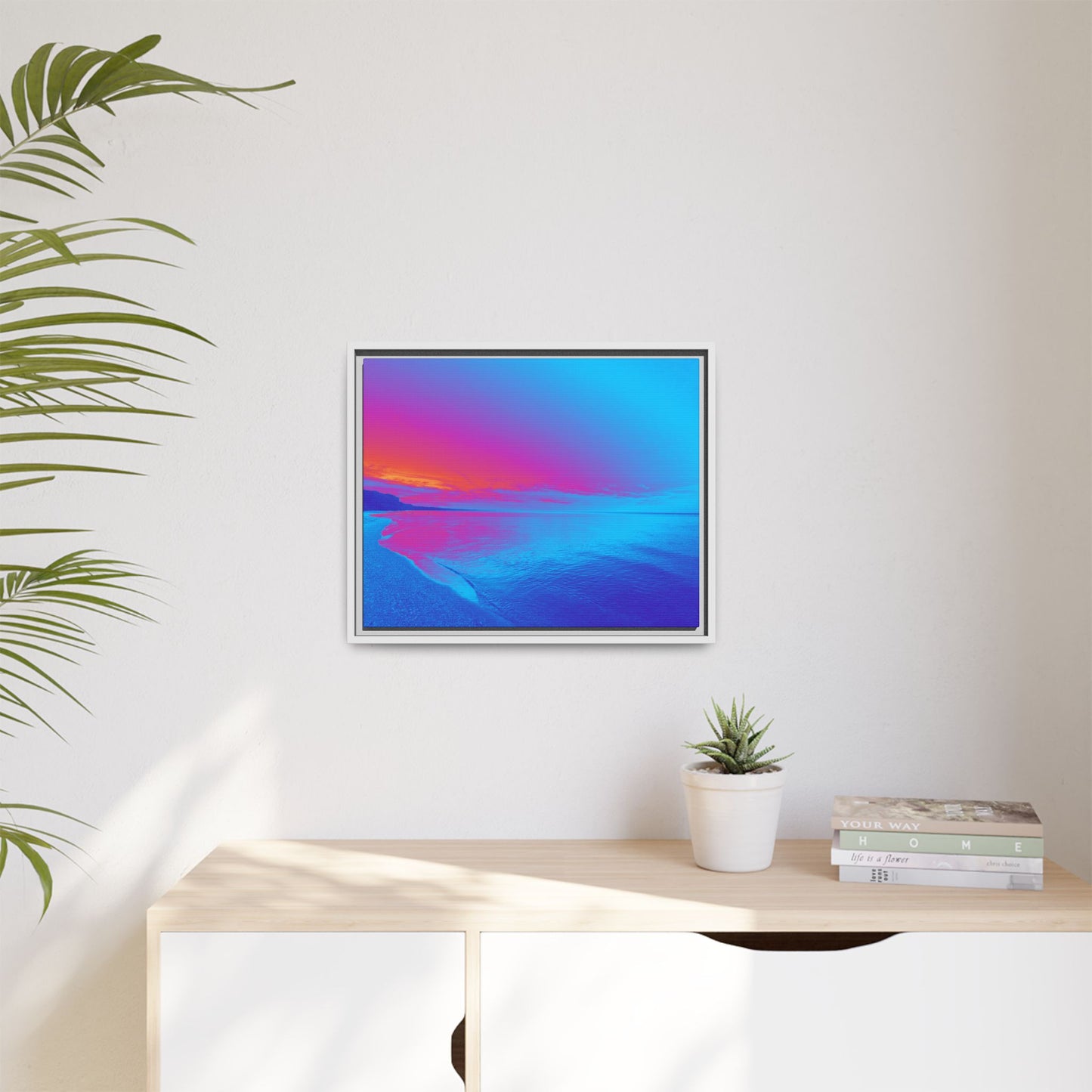 "Vibrant Symmetry"  Sunset Gradient Beach Matte Canvas Framed Wall Art