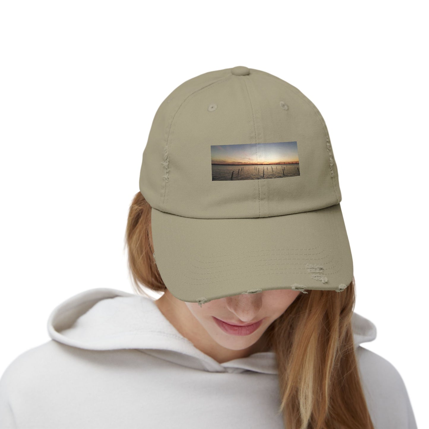 Distressed Sunset Cap — Vintage Solomons Chesapeake Panorama Dad Hat