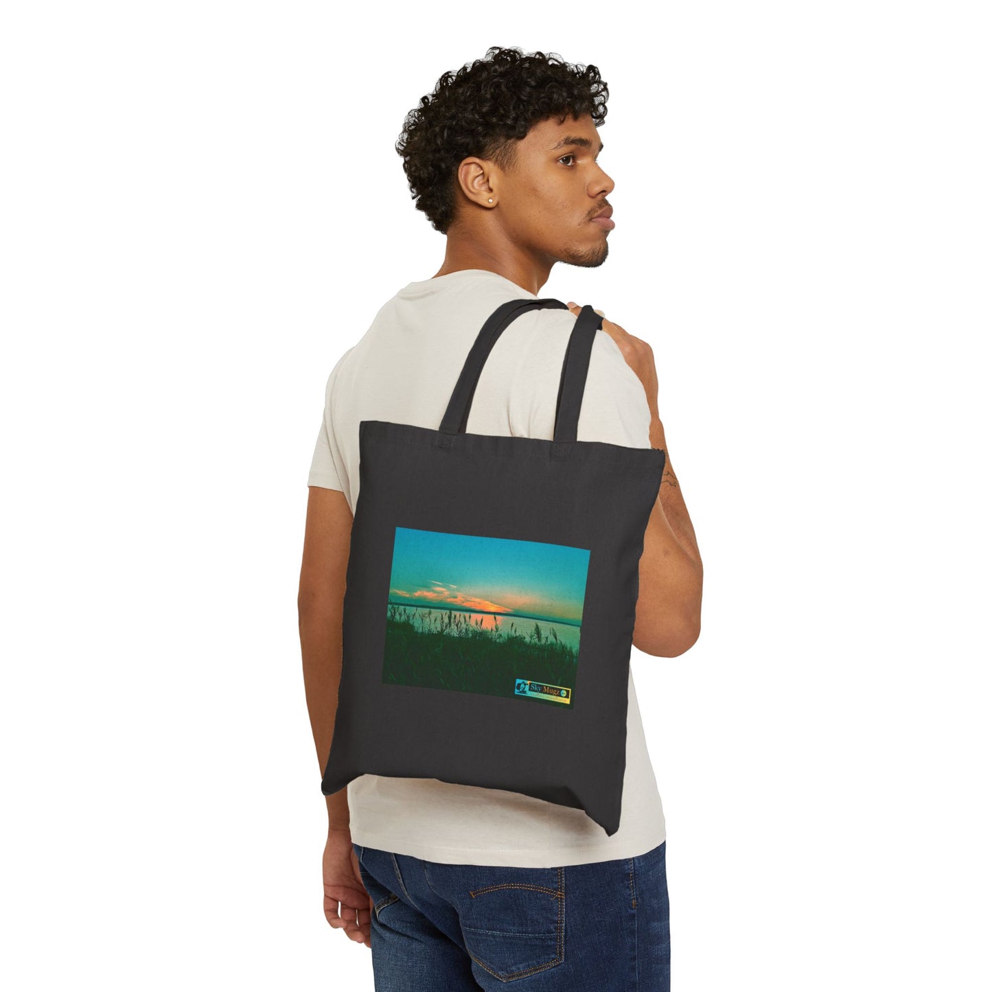 Sunset Beach Canvas Tote — "Sky Mugz" Graphic Cotton Tote