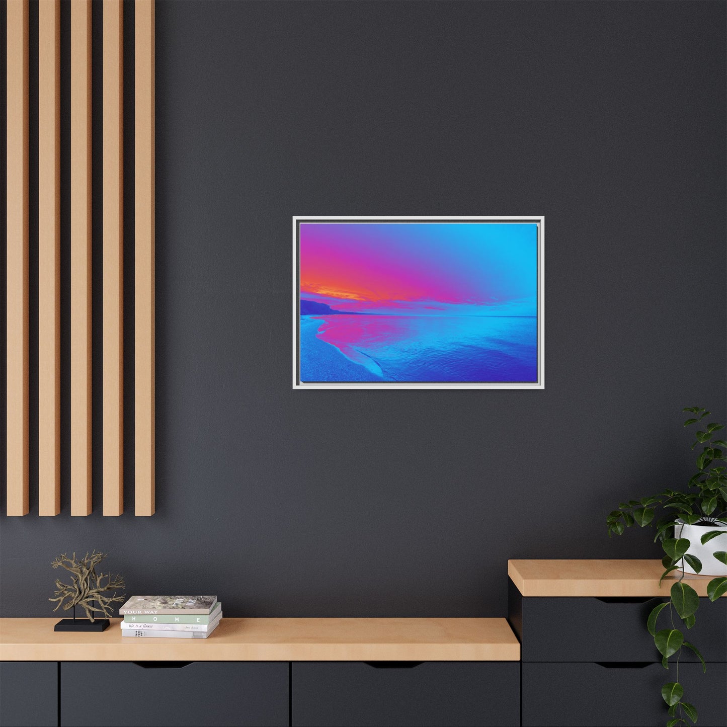 "Vibrant Symmetry"  Sunset Gradient Beach Matte Canvas Framed Wall Art