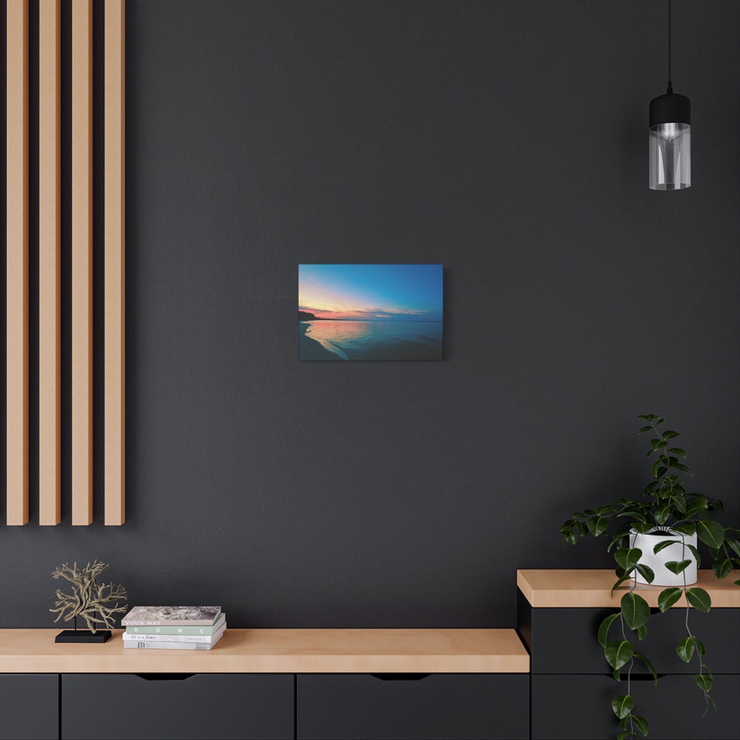 "Blue Symmetry" Sunset Beach Matte Canvas Print — Stretched Wall Art