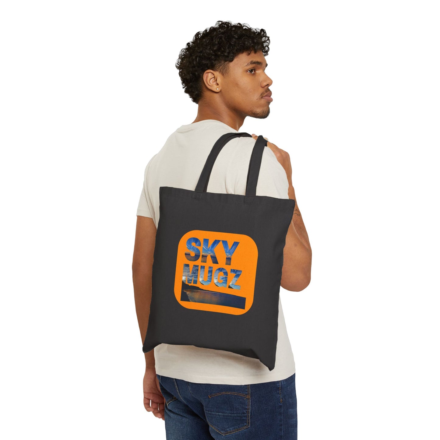 Sunset Beach Canvas Tote — "Sky Mugz" Graphic Cotton Tote