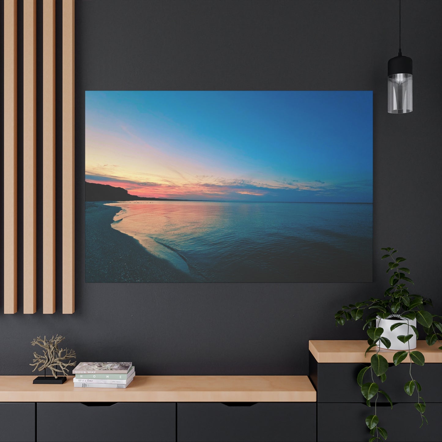 "Blue Symmetry" Sunset Beach Matte Canvas Print — Stretched Wall Art