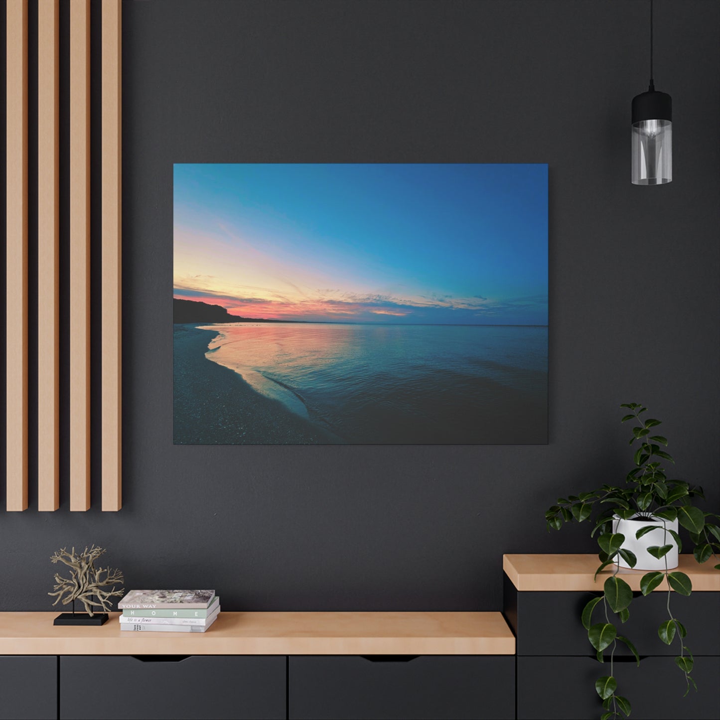 "Blue Symmetry" Sunset Beach Matte Canvas Print — Stretched Wall Art
