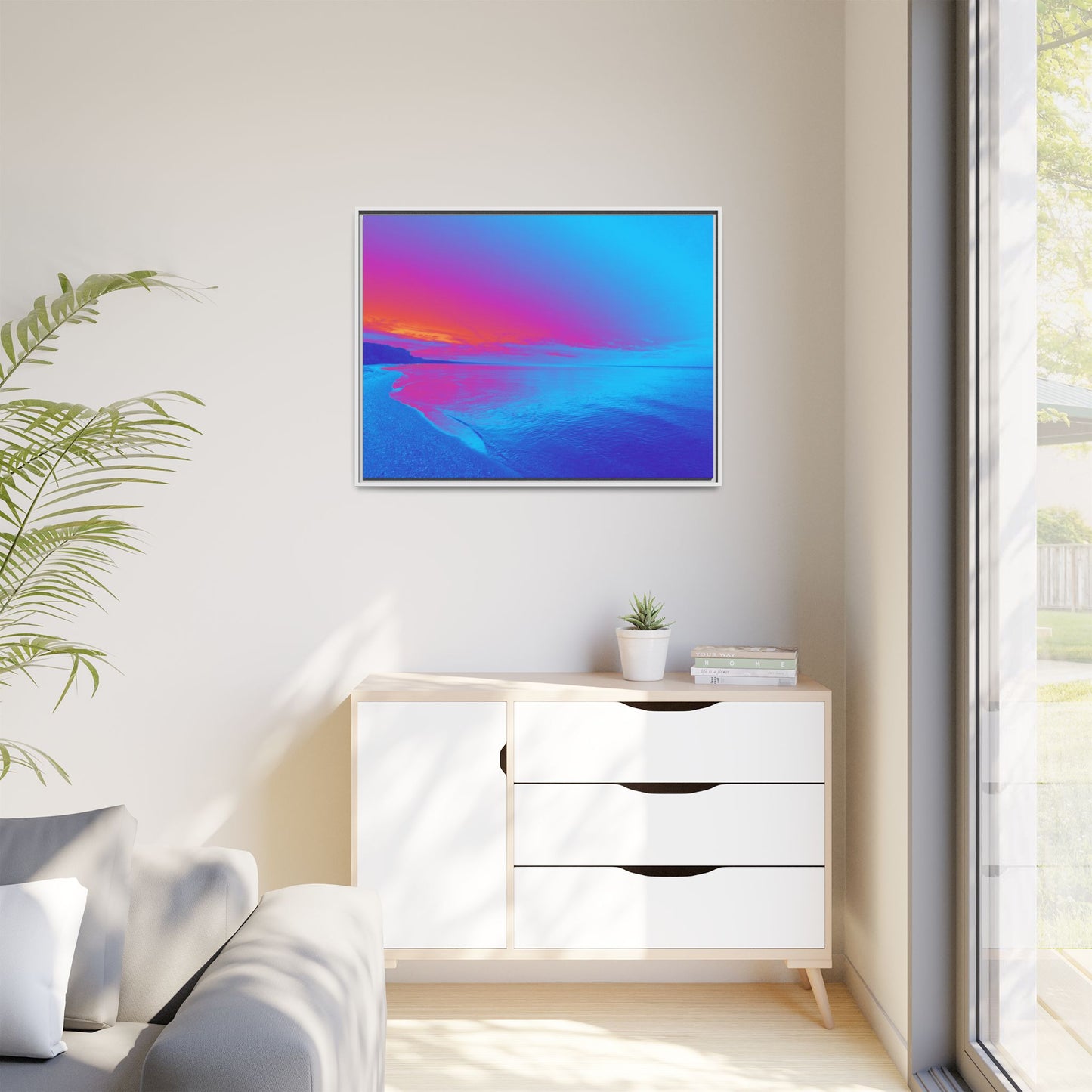 "Vibrant Symmetry"  Sunset Gradient Beach Matte Canvas Framed Wall Art