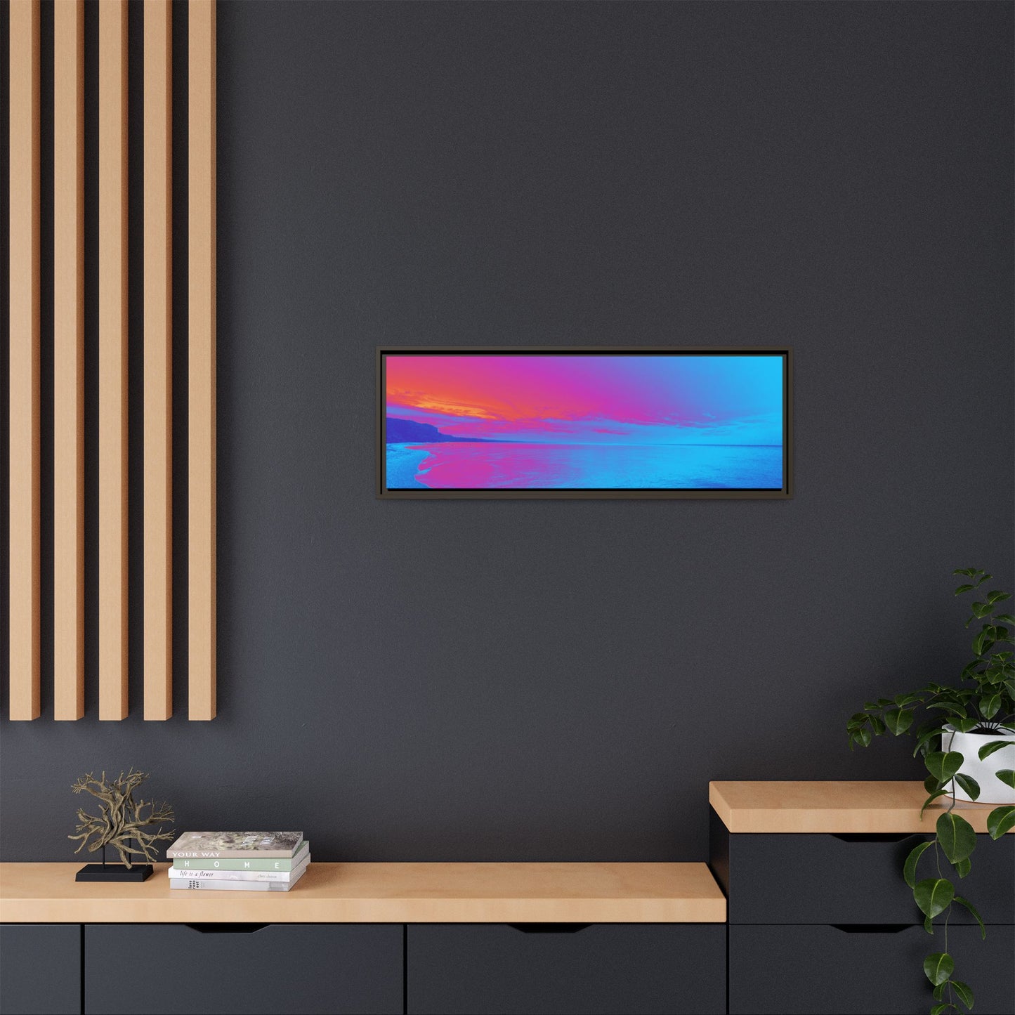 "Vibrant Symmetry"  Sunset Gradient Beach Matte Canvas Framed Wall Art