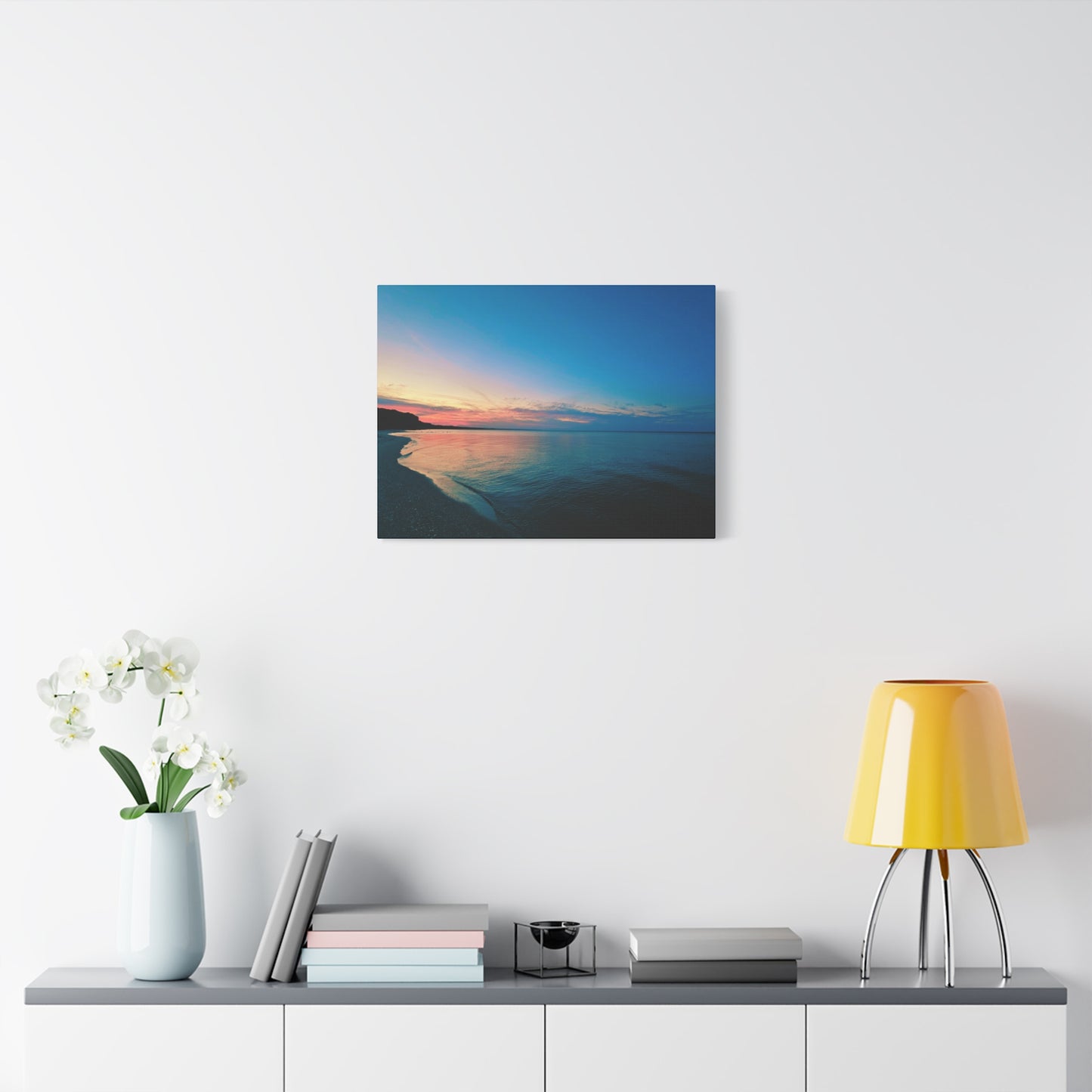 "Blue Symmetry" Sunset Beach Matte Canvas Print — Stretched Wall Art