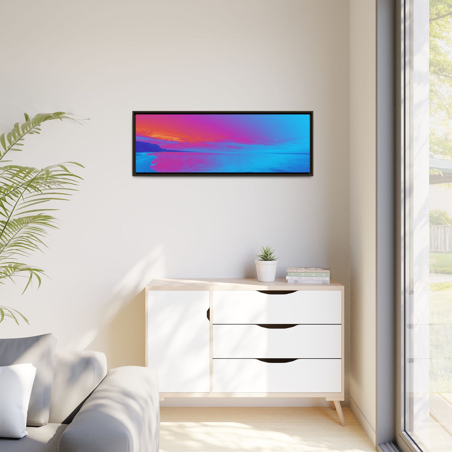 "Vibrant Symmetry"  Sunset Gradient Beach Matte Canvas Framed Wall Art