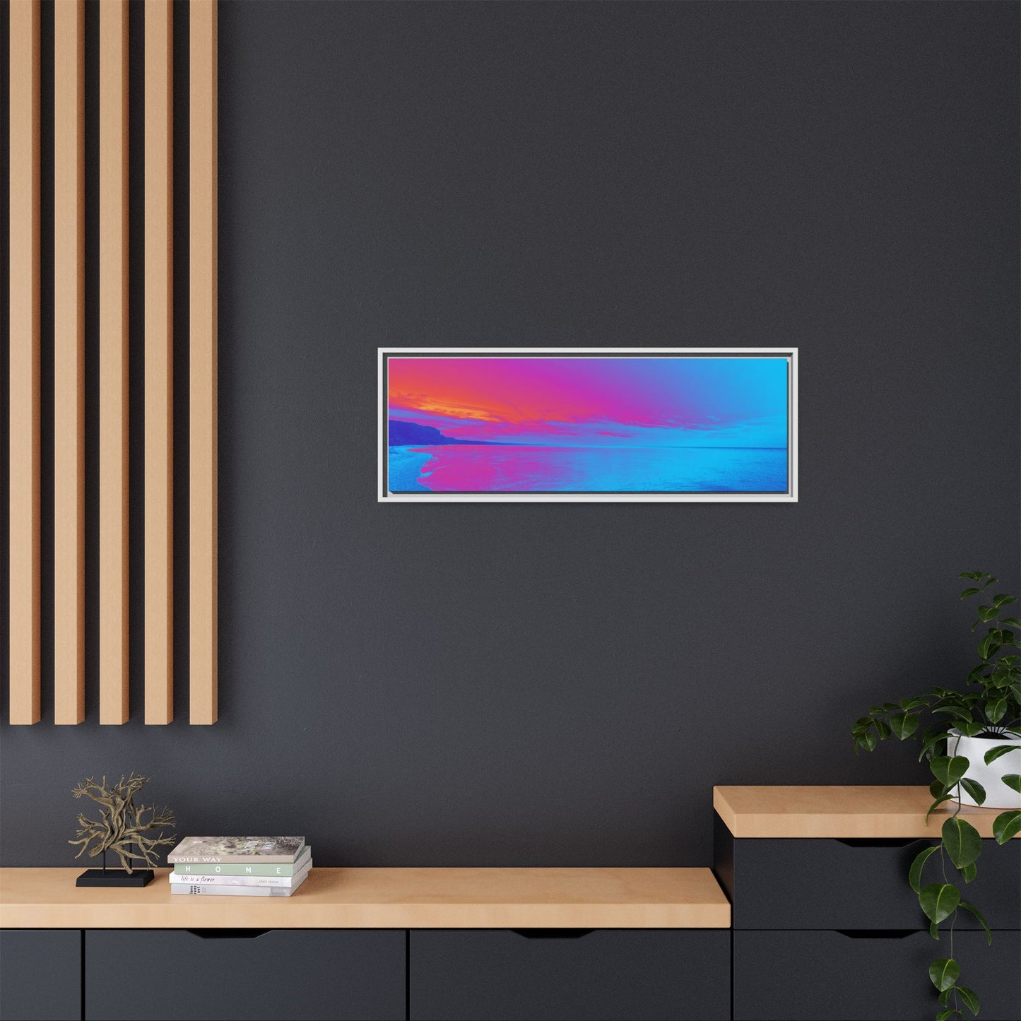 "Vibrant Symmetry"  Sunset Gradient Beach Matte Canvas Framed Wall Art