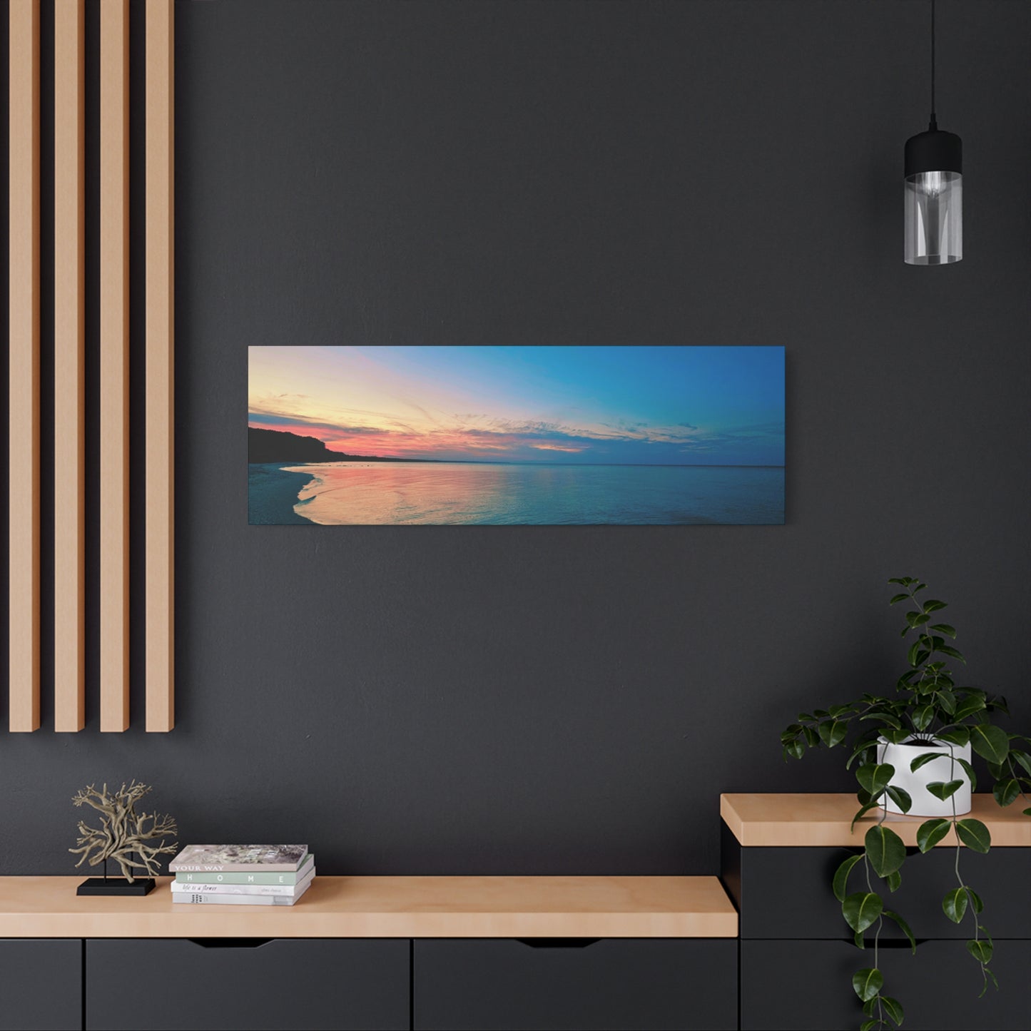 "Blue Symmetry" Sunset Beach Matte Canvas Print — Stretched Wall Art