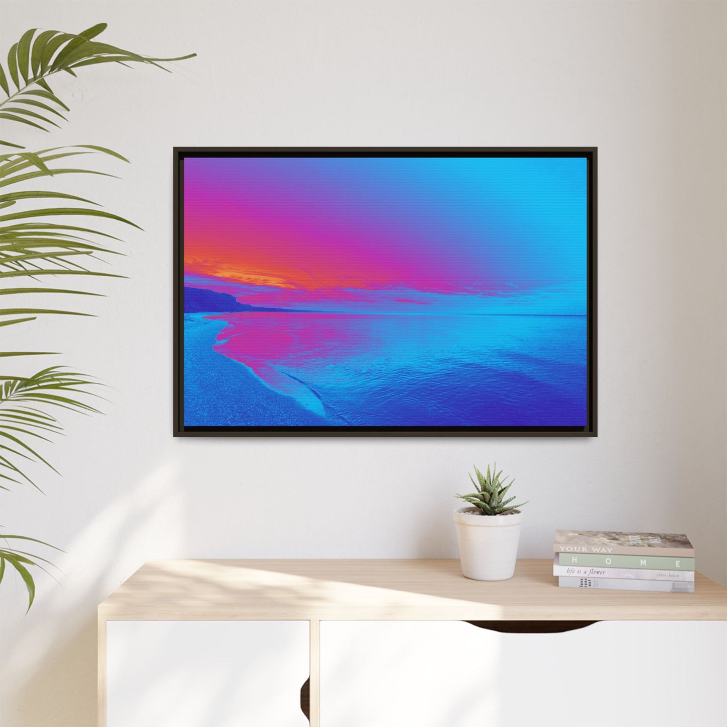 "Vibrant Symmetry"  Sunset Gradient Beach Matte Canvas Framed Wall Art