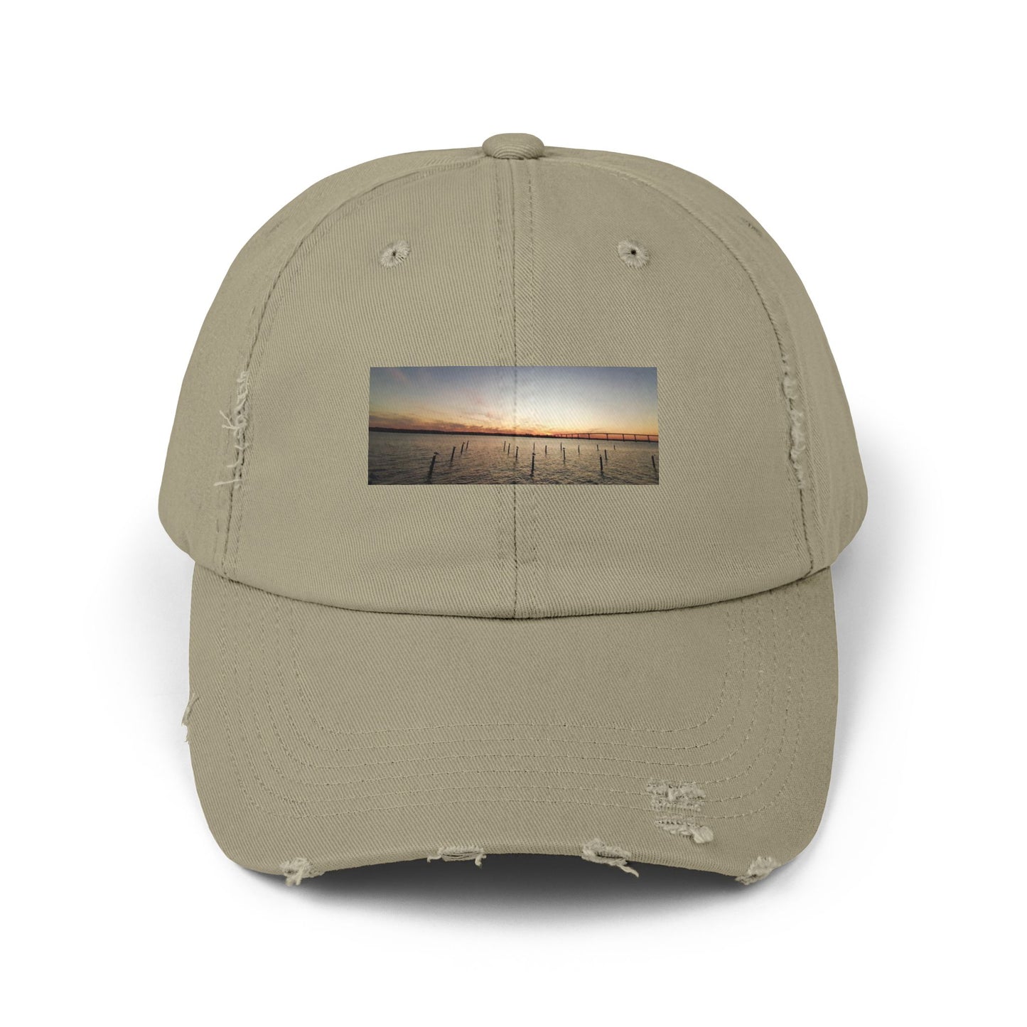 Distressed Sunset Cap — Vintage Solomons Chesapeake Panorama Dad Hat