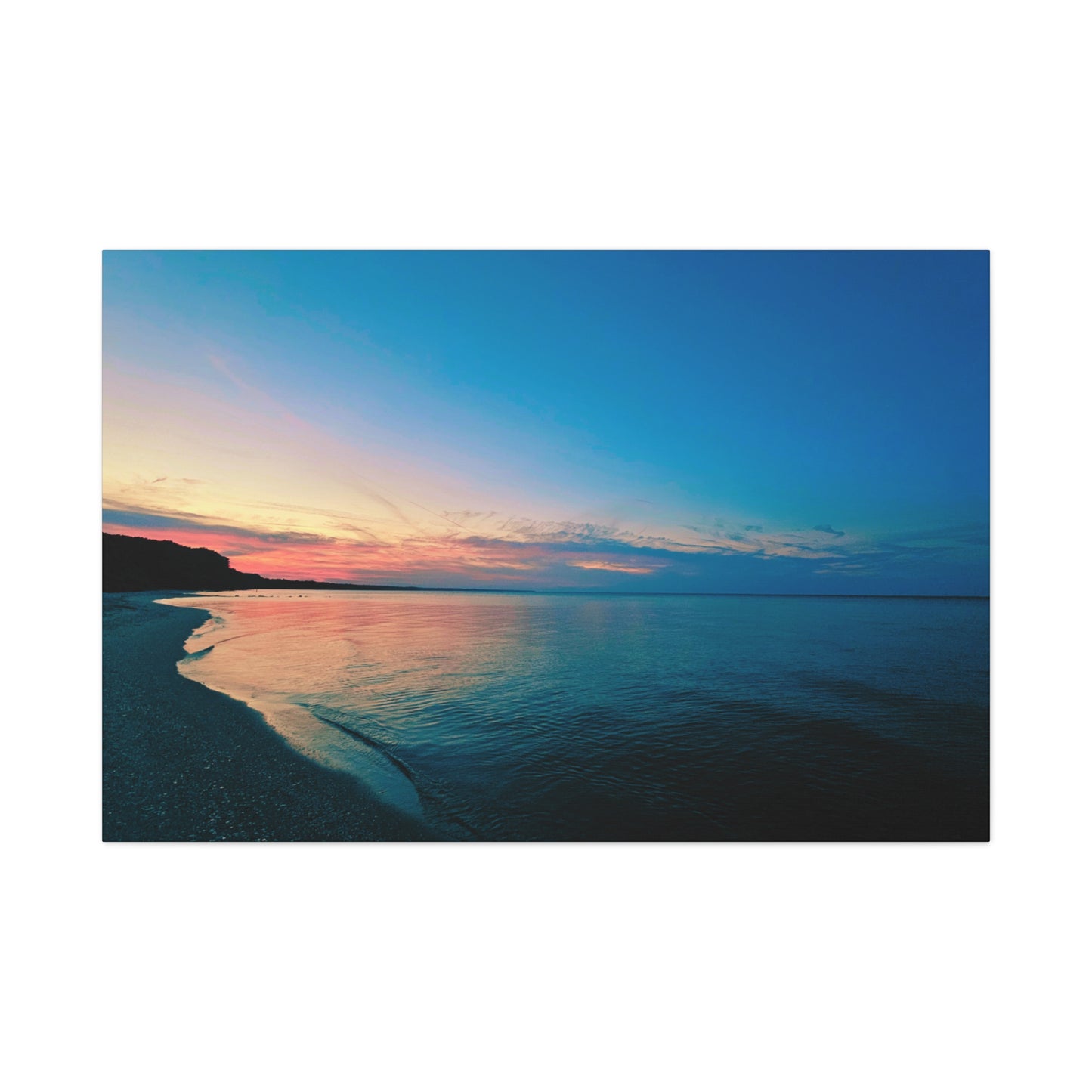 "Blue Symmetry" Sunset Beach Matte Canvas Print — Stretched Wall Art