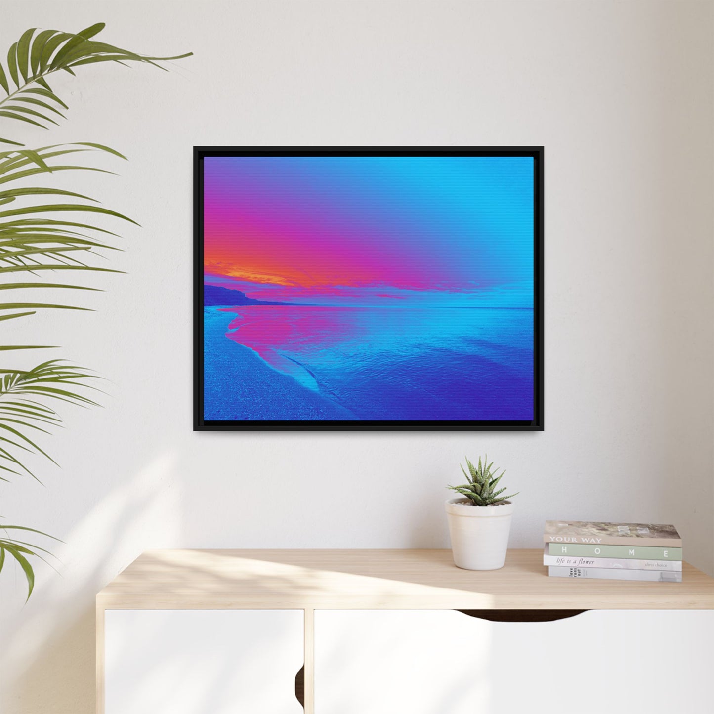 "Vibrant Symmetry"  Sunset Gradient Beach Matte Canvas Framed Wall Art