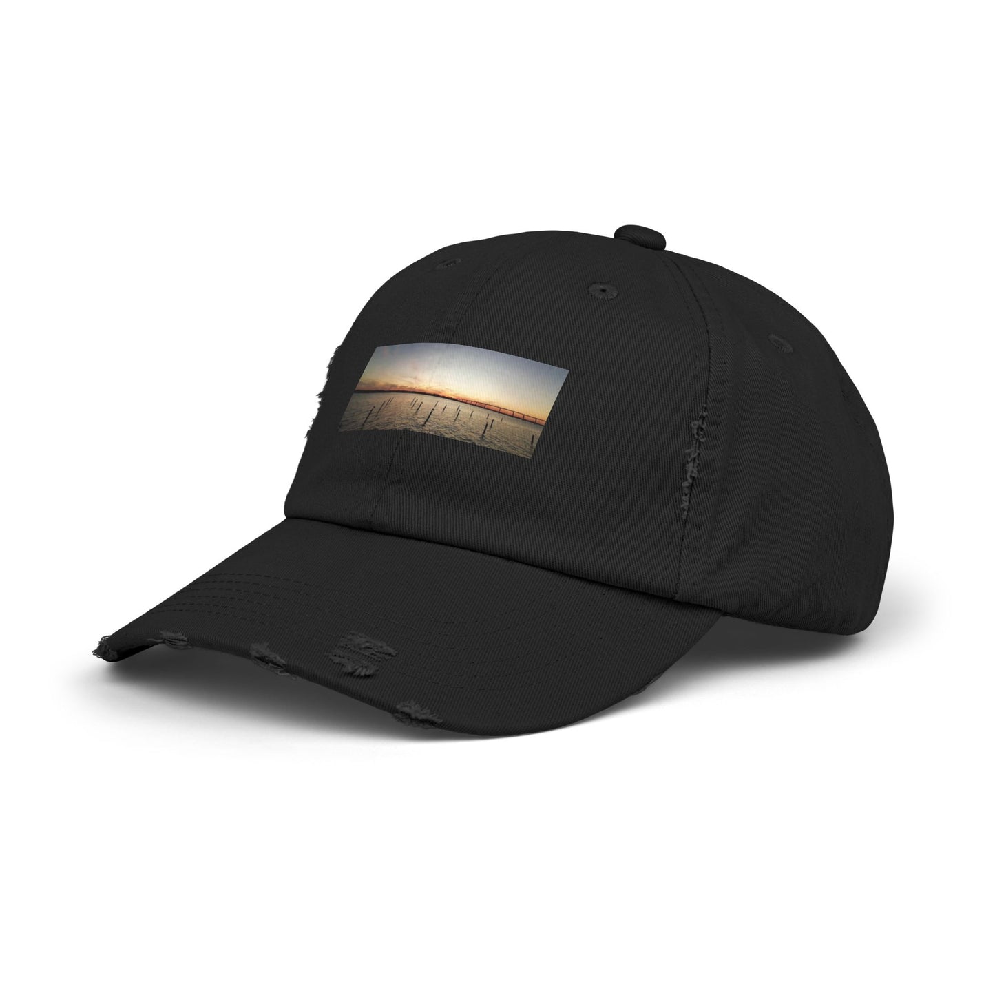 Distressed Sunset Cap — Vintage Solomons Chesapeake Panorama Dad Hat