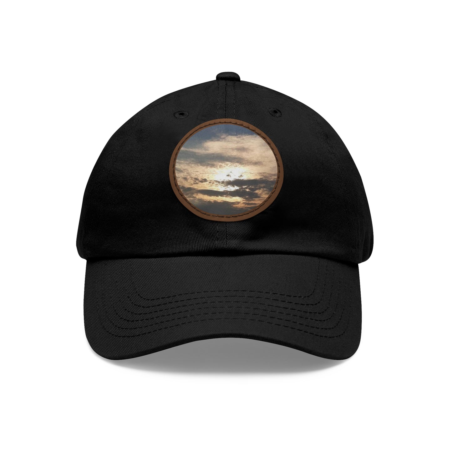 Round Leather Patch Dad Hat —"Sun Peaking Over the Clouds"-Patch Cap