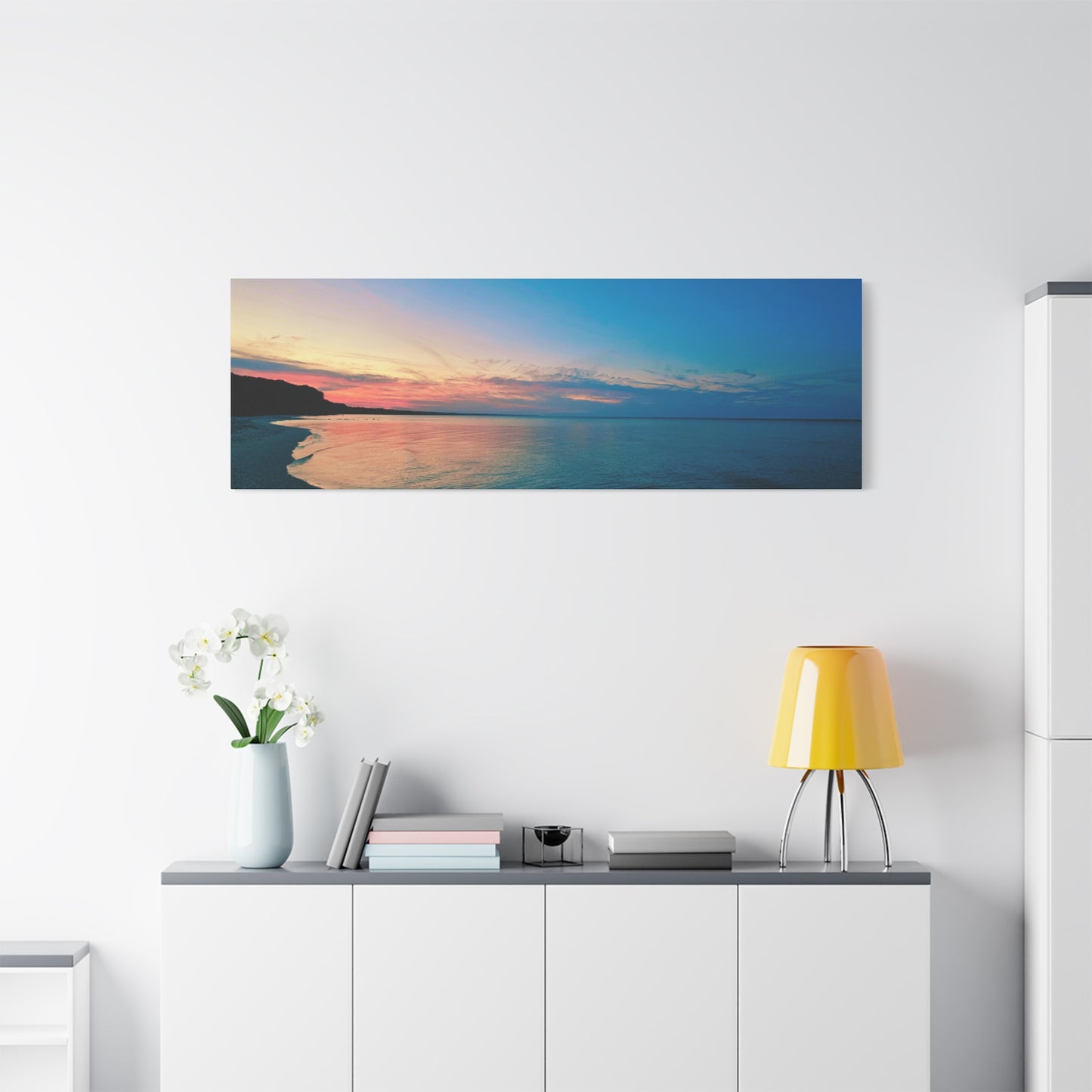 "Blue Symmetry" Sunset Beach Matte Canvas Print — Stretched Wall Art