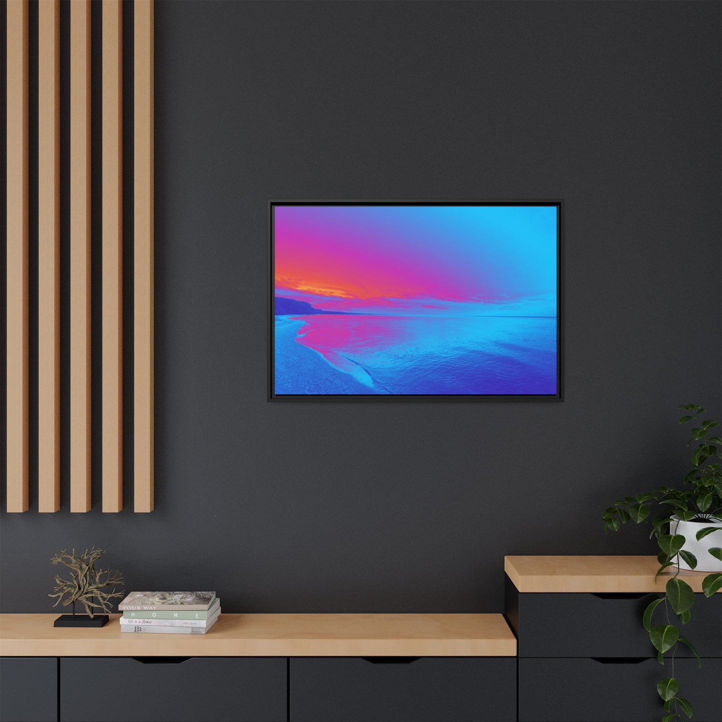 "Vibrant Symmetry"  Sunset Gradient Beach Matte Canvas Framed Wall Art