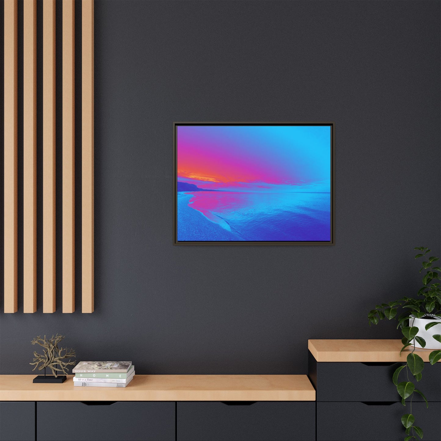 "Vibrant Symmetry"  Sunset Gradient Beach Matte Canvas Framed Wall Art