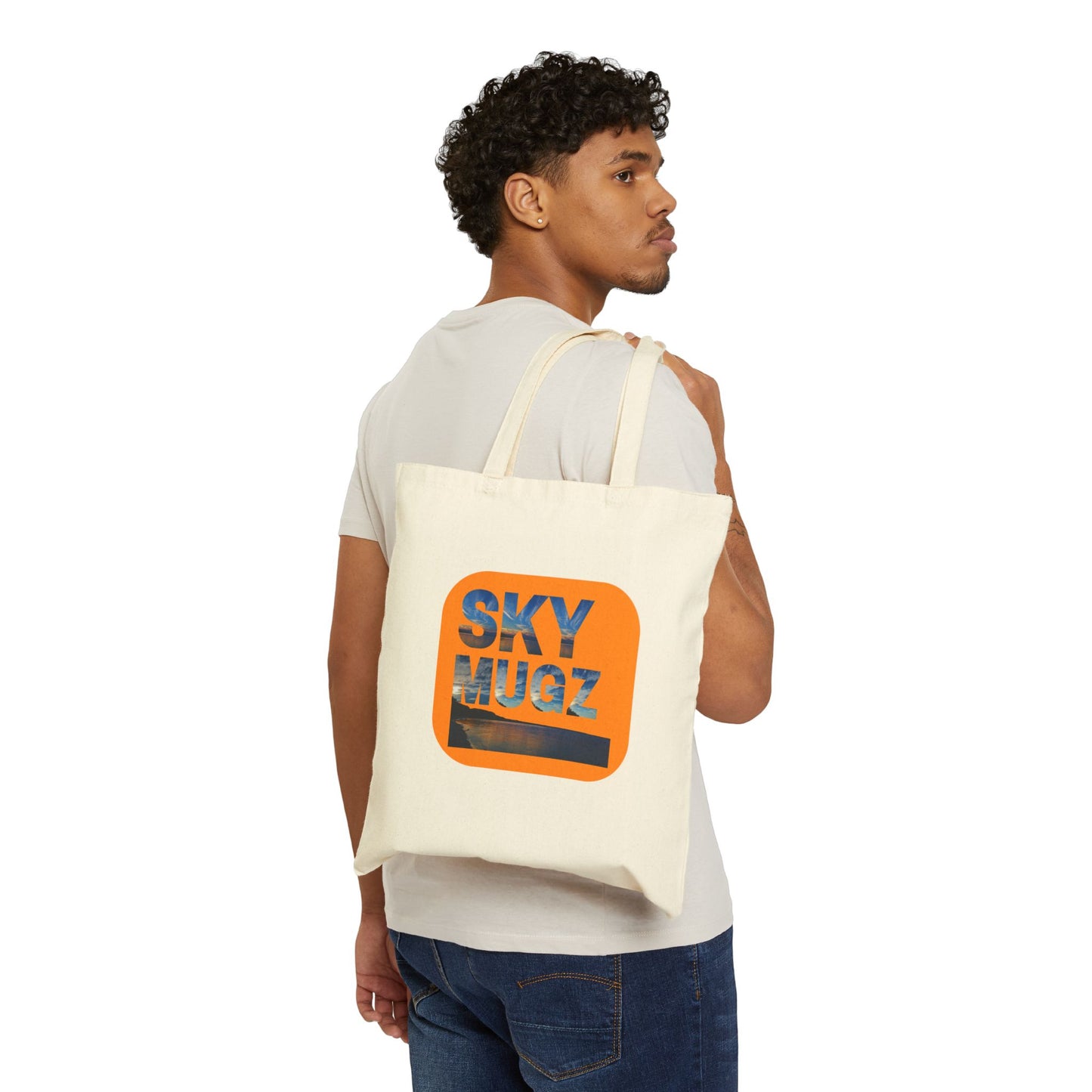 Sunset Beach Canvas Tote — "Sky Mugz" Graphic Cotton Tote