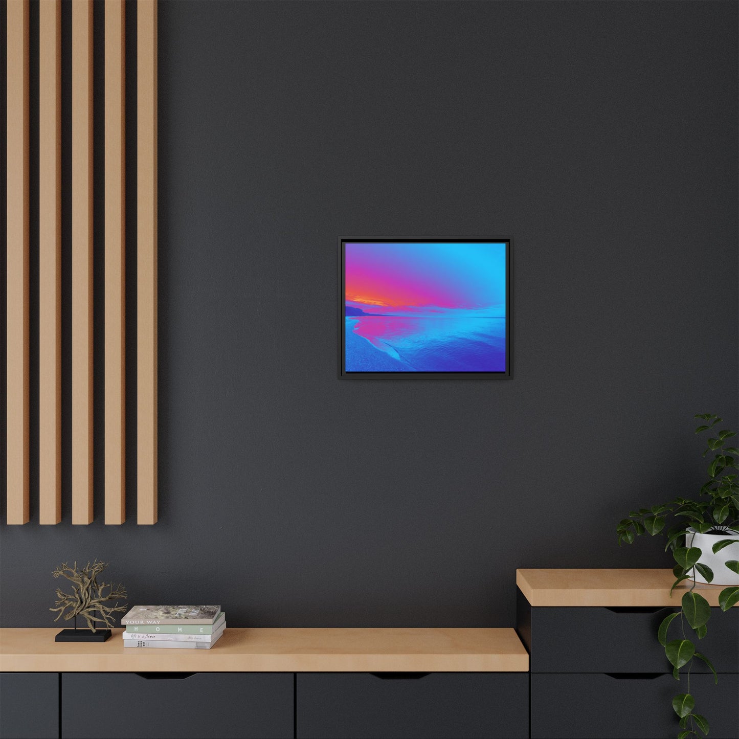"Vibrant Symmetry"  Sunset Gradient Beach Matte Canvas Framed Wall Art