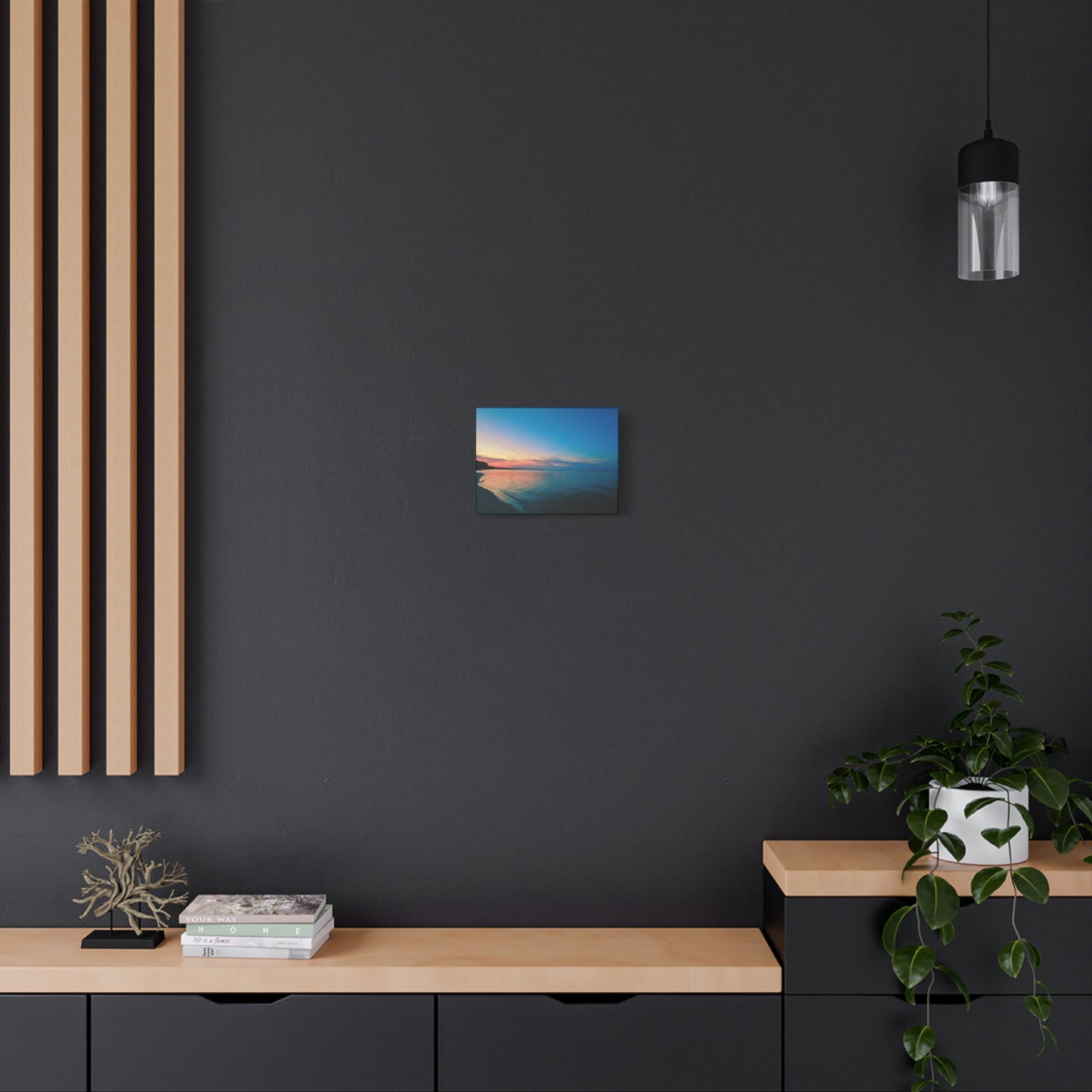 "Blue Symmetry" Sunset Beach Matte Canvas Print — Stretched Wall Art