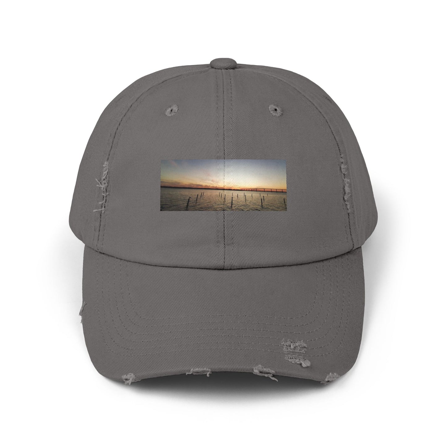 Distressed Sunset Cap — Vintage Solomons Chesapeake Panorama Dad Hat