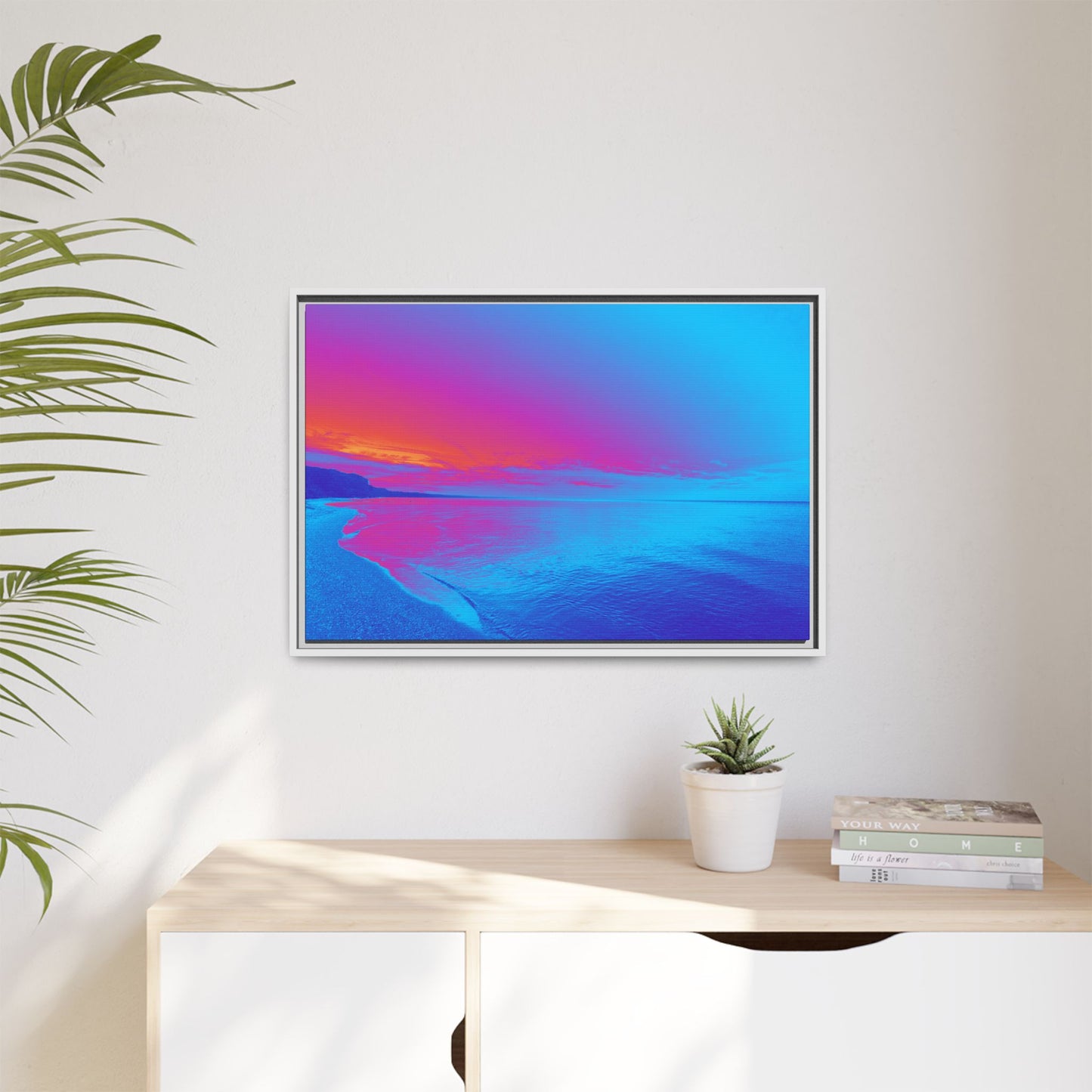 "Vibrant Symmetry"  Sunset Gradient Beach Matte Canvas Framed Wall Art