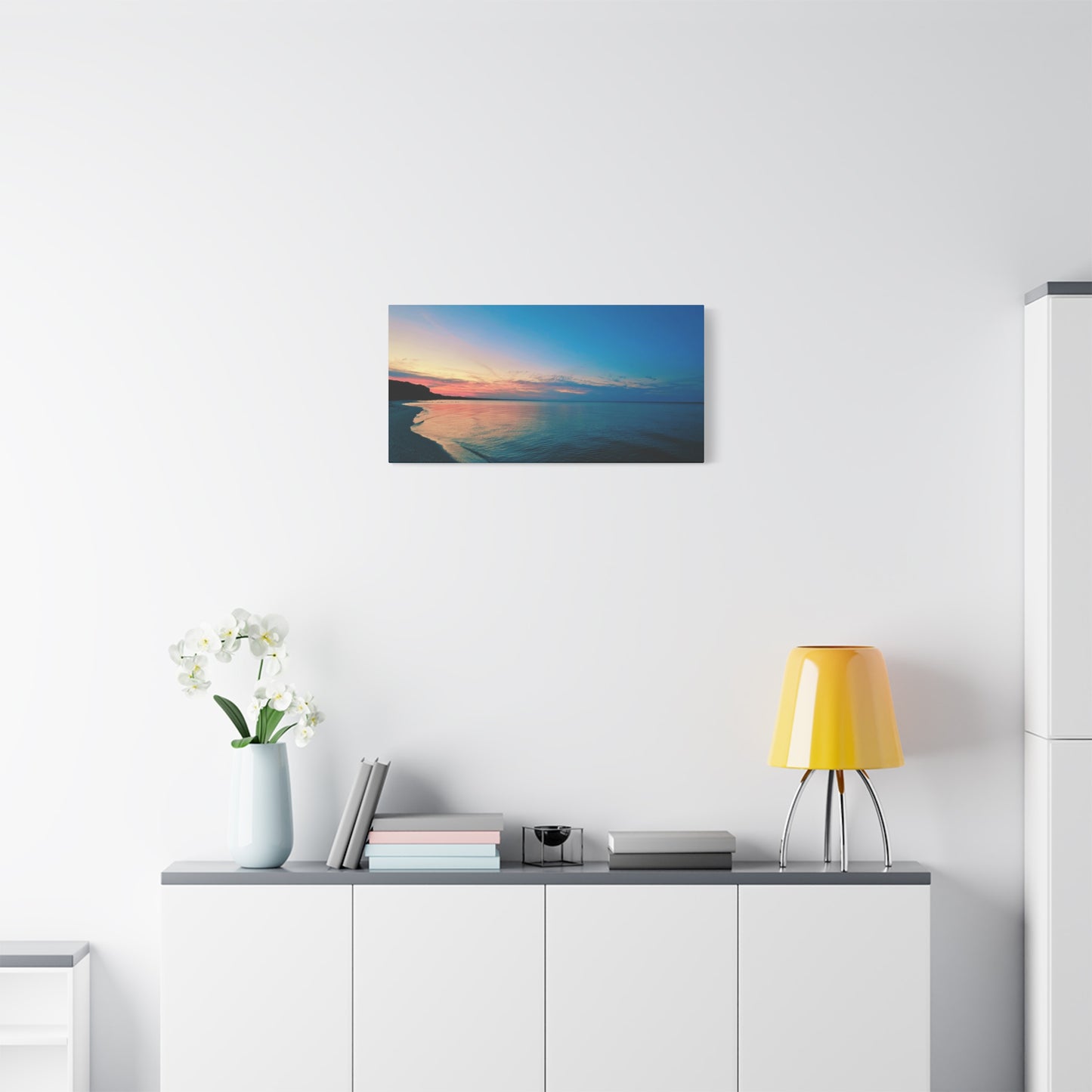 "Blue Symmetry" Sunset Beach Matte Canvas Print — Stretched Wall Art