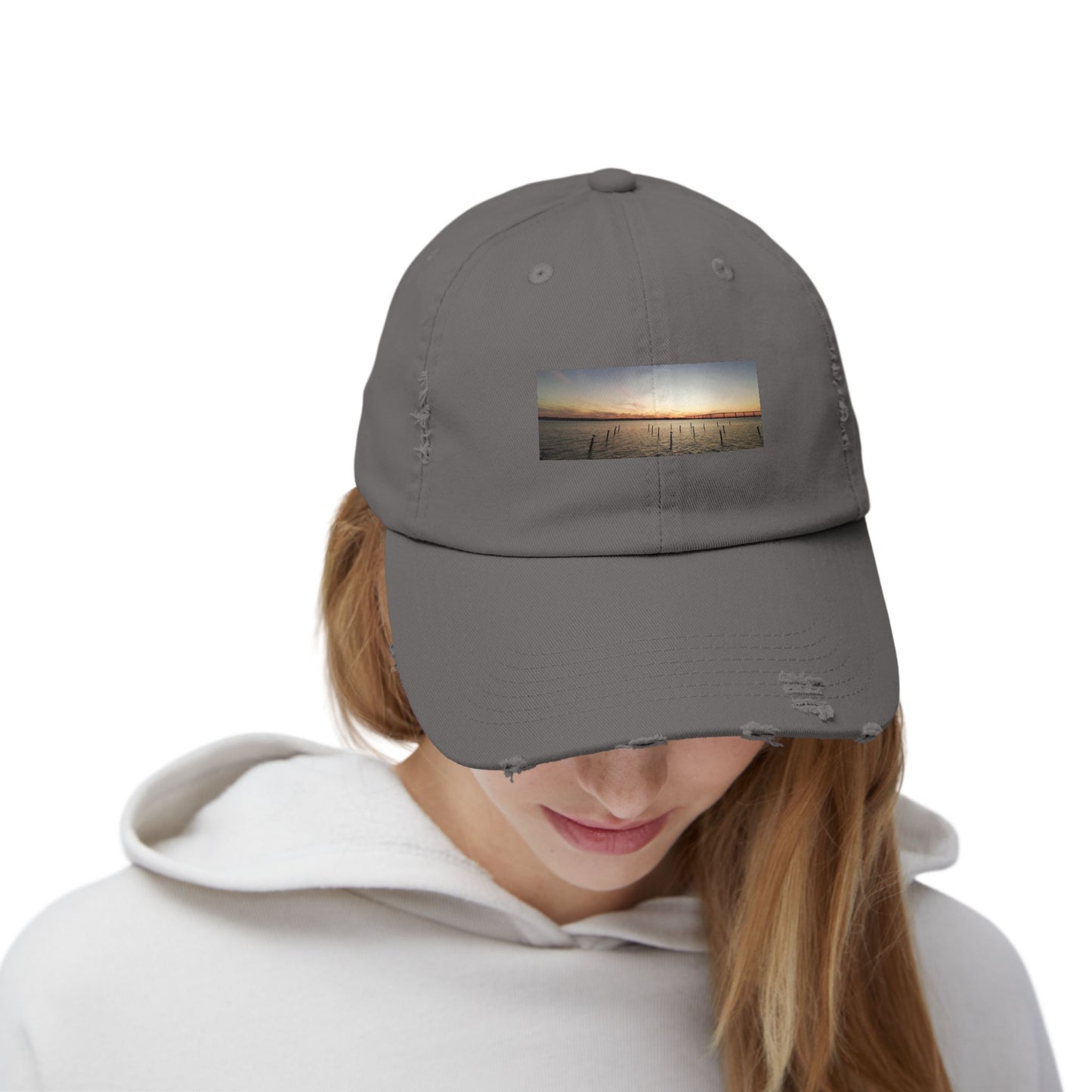 Distressed Sunset Cap — Vintage Solomons Chesapeake Panorama Dad Hat